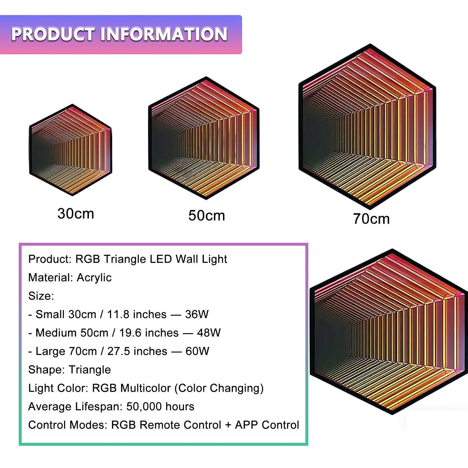 Kinkiet LED Infinity, Tunel świetlny 3D Z Pilotem, 358 Dynamicznych Efektów, Do Oświetlenia Otoczenia Kina Domowego I Tła Baru Hexagon-50cm