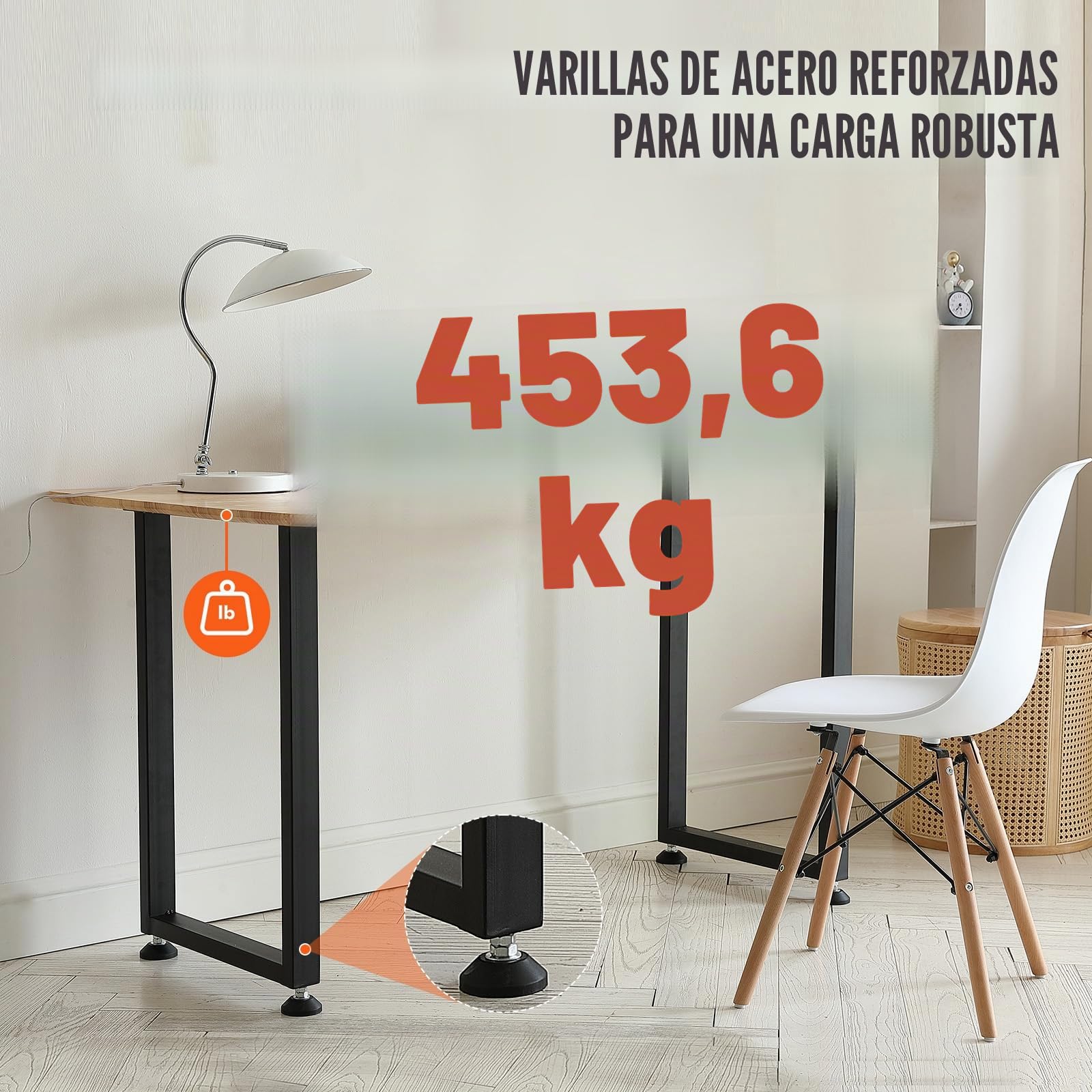 VEVOR Patas de Mesa 2 Piezas Patas de Escritorio Ajustables Cuadradas 711 mm Capacidad de Carga 454 kg de Acero Sólido Patas de Muebles con Muchos Accesorios para Hogar, Oficina, Comedor, Negro