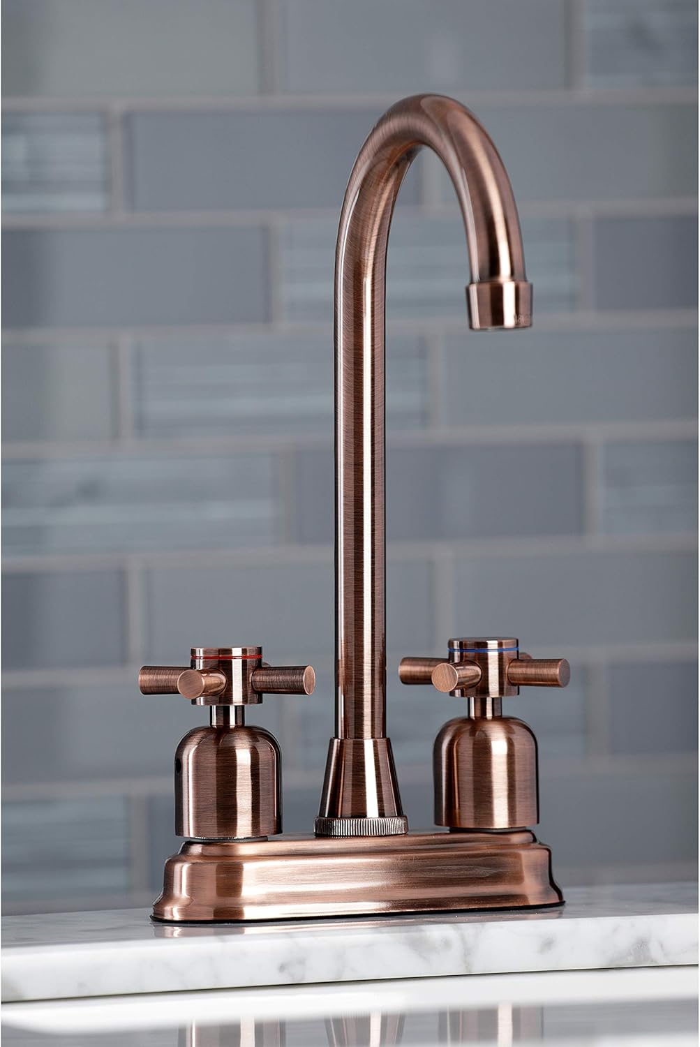 Kingston Brass KB849DXAC Concord Two-Handle 2-Hole Deck Mount Bar Faucet in Antique Copper