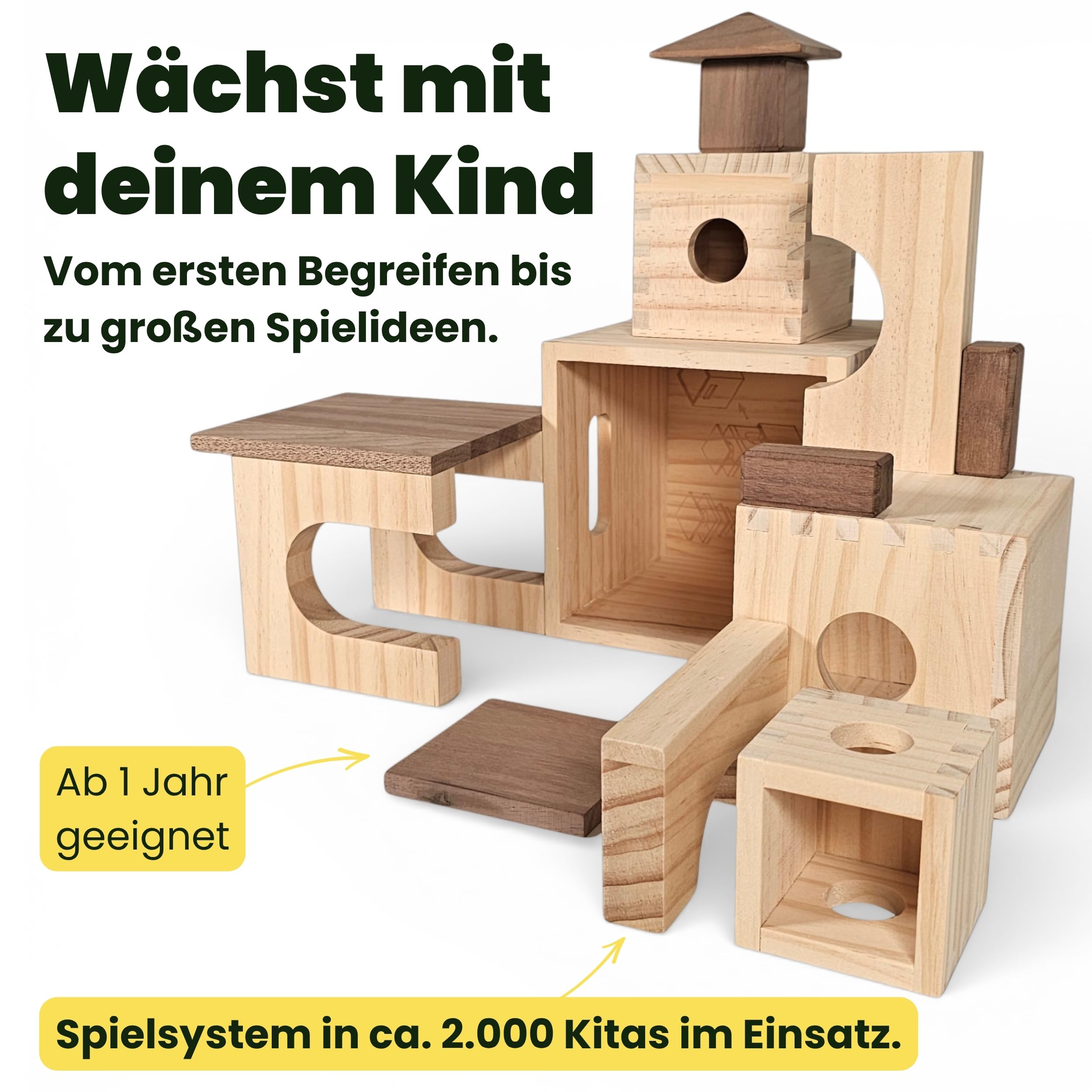 MATZBOX S-Box Montessori - Giocattolo creativo in mattoncini in legno, giocattolo in legno di alta qualità per bambini da 1 a 7 anni, blocchi e scatole versatili per giocare liberamente, regalo