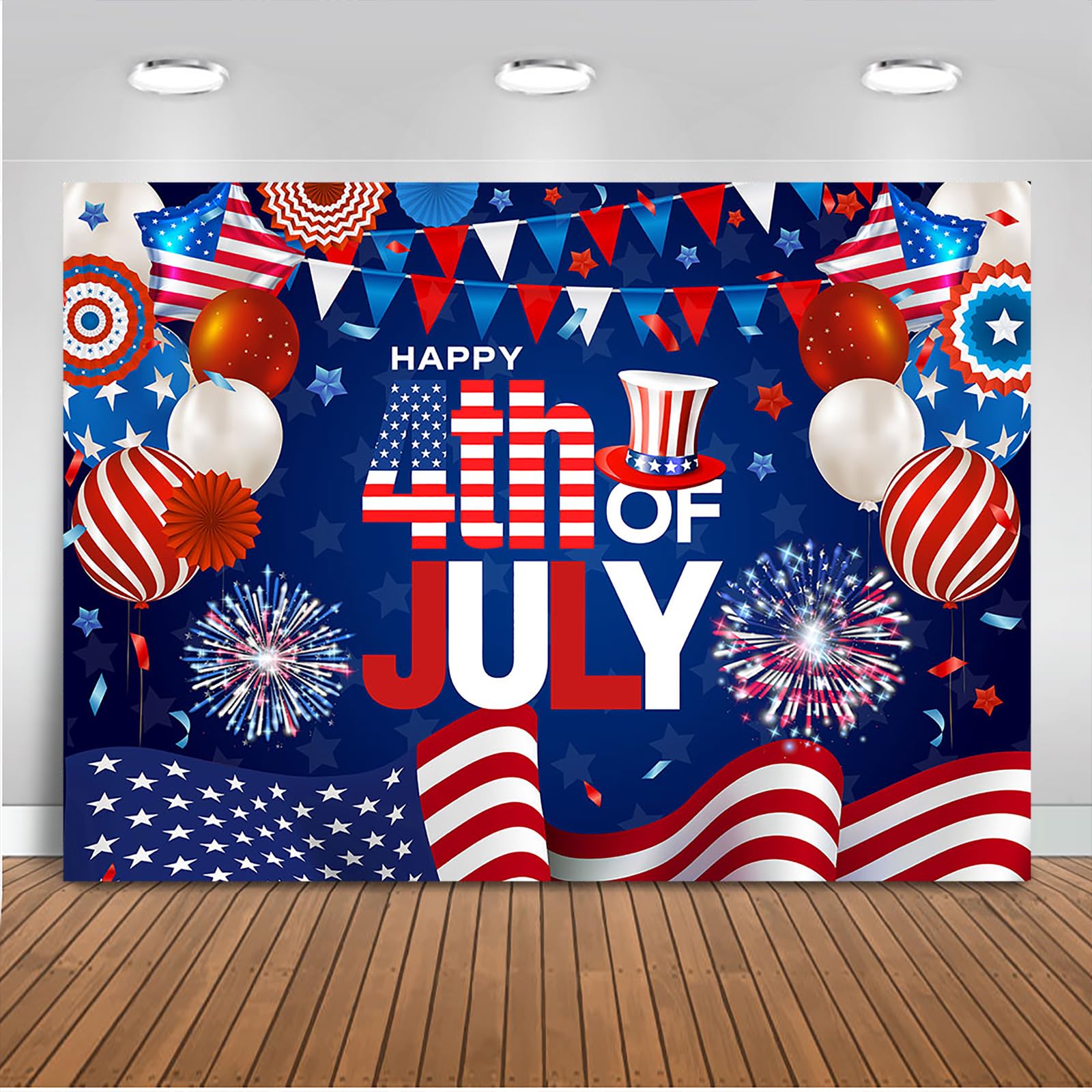Fotohintergrund 'Happy 4th Of July' - 180x110cm, Polyester, Wasserfest, Wiederverwendbar, Patriotische Deko