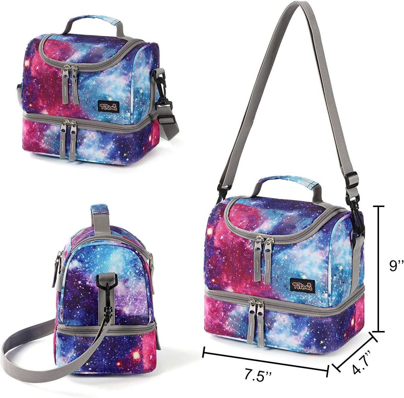 Tilami Rolling Backpack 18 inch Double Handle with Lunch Bag Wheeled Kids Backpack for Girls and Boys, Galaxy