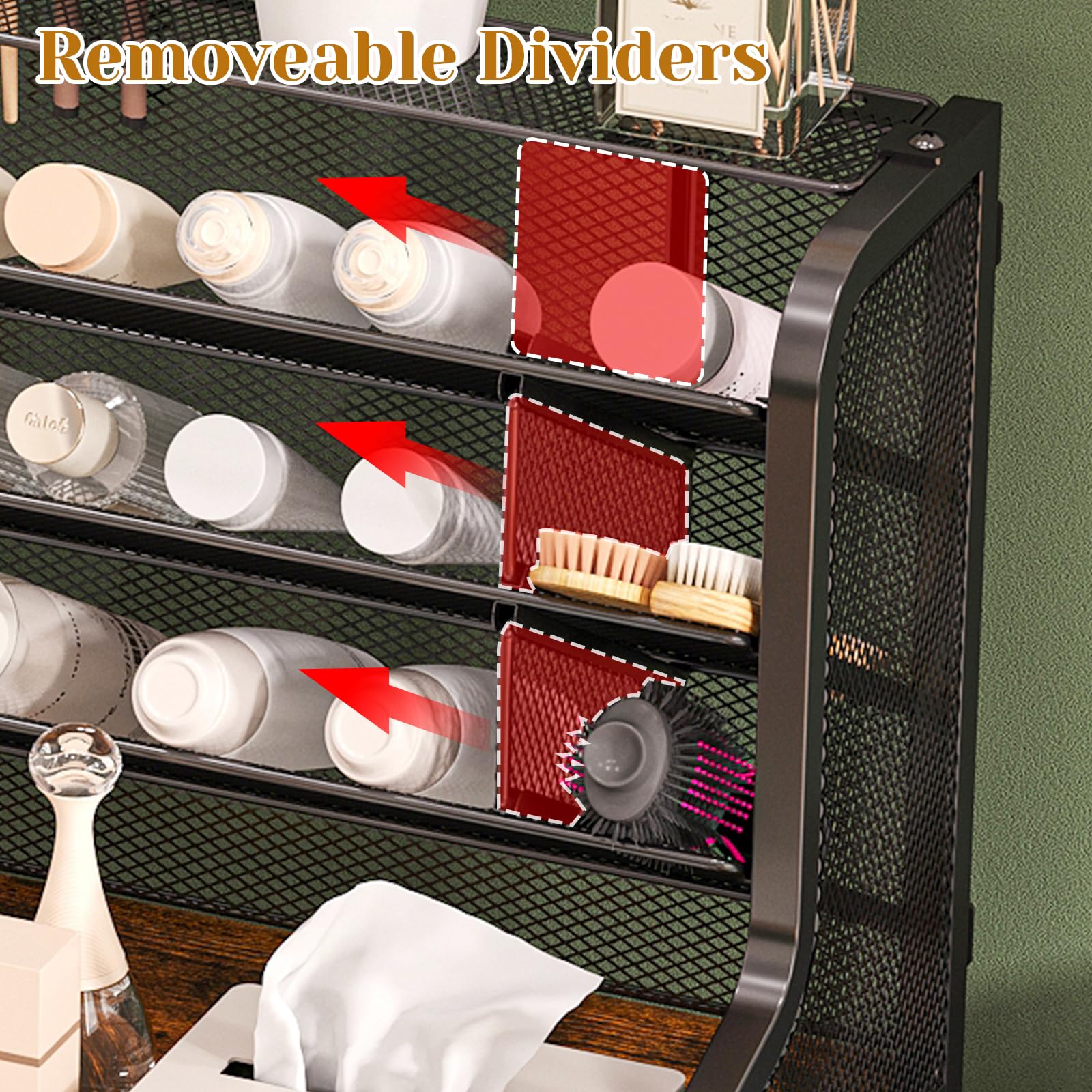 Jakyitvi 6-Tier Rolling Bathroom Storage Cart with Mesh Drawer, Metal Utility Cart with Lockable Wheels for Towels, Toiletries, and Cleaning Supplies, Organization Cart for Bathroom, Kitchen, Laundry