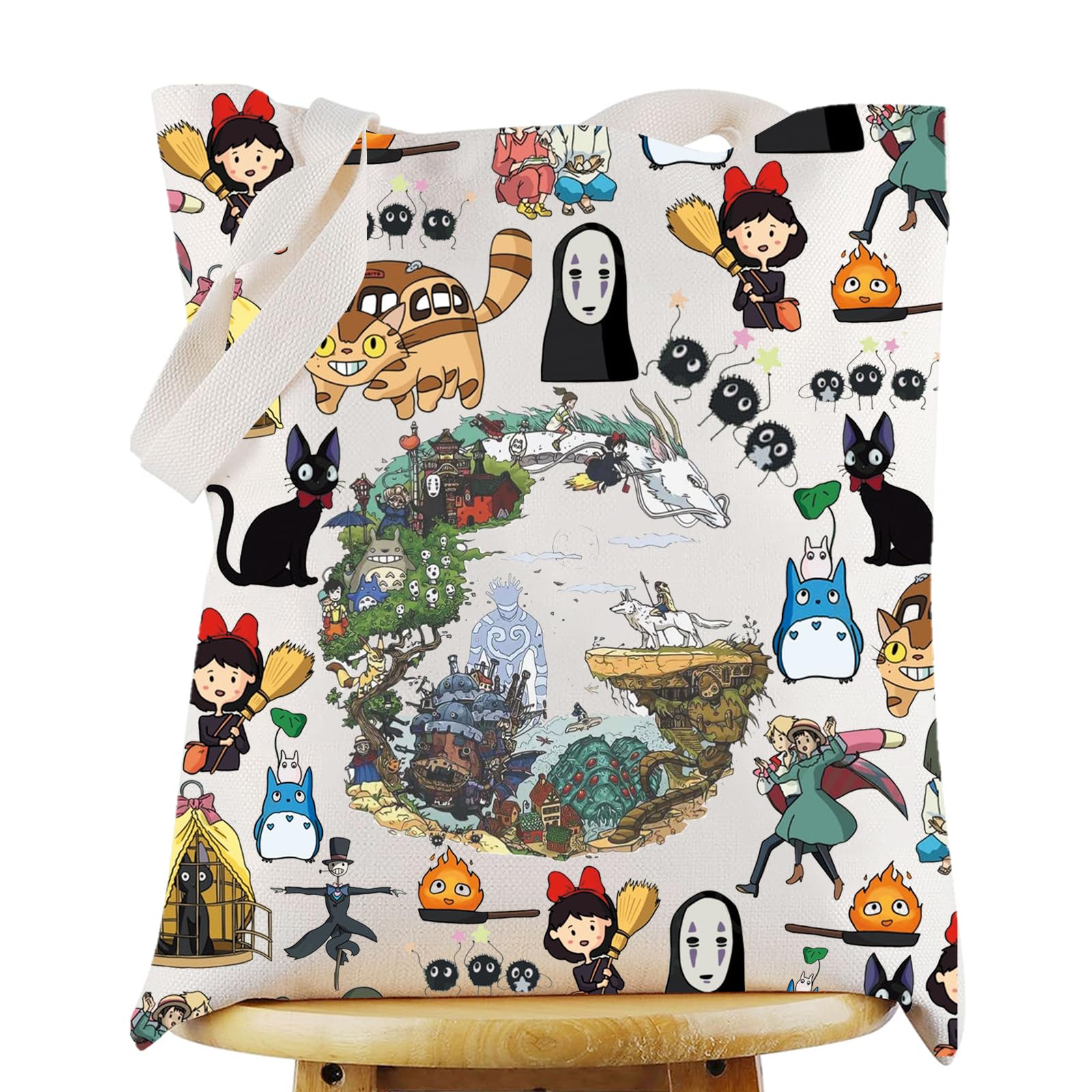 KEYCHIN No Face & Chihiro Tote Bag Japanese Anime Lovers Gift Animated Movie Themed Shoulder Bag Cartoon Movie Merch, No Face-tb, M