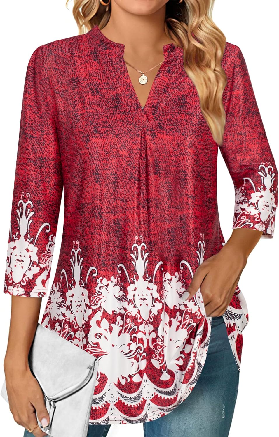 Ninedaily Womens Tops Dressy Casual 3/4 Sleeve V Neck Chiffon Shirt Work Blouses