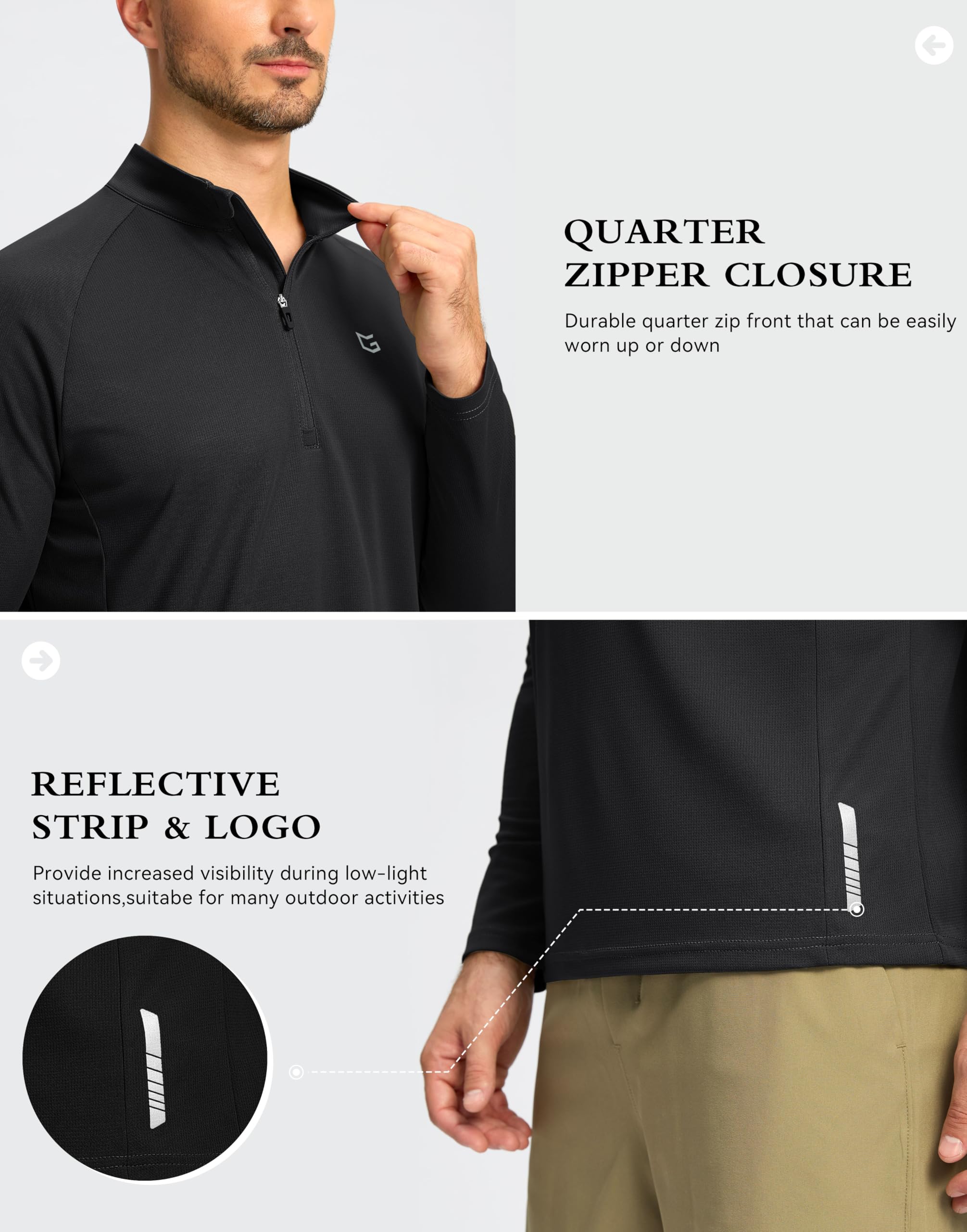 G Gradual Camisetas deportivas de manga larga para hombre, ligeras, de secado rápido, con cremallera de un cuarto para hombre, entrenamiento, gimnasio, golf
