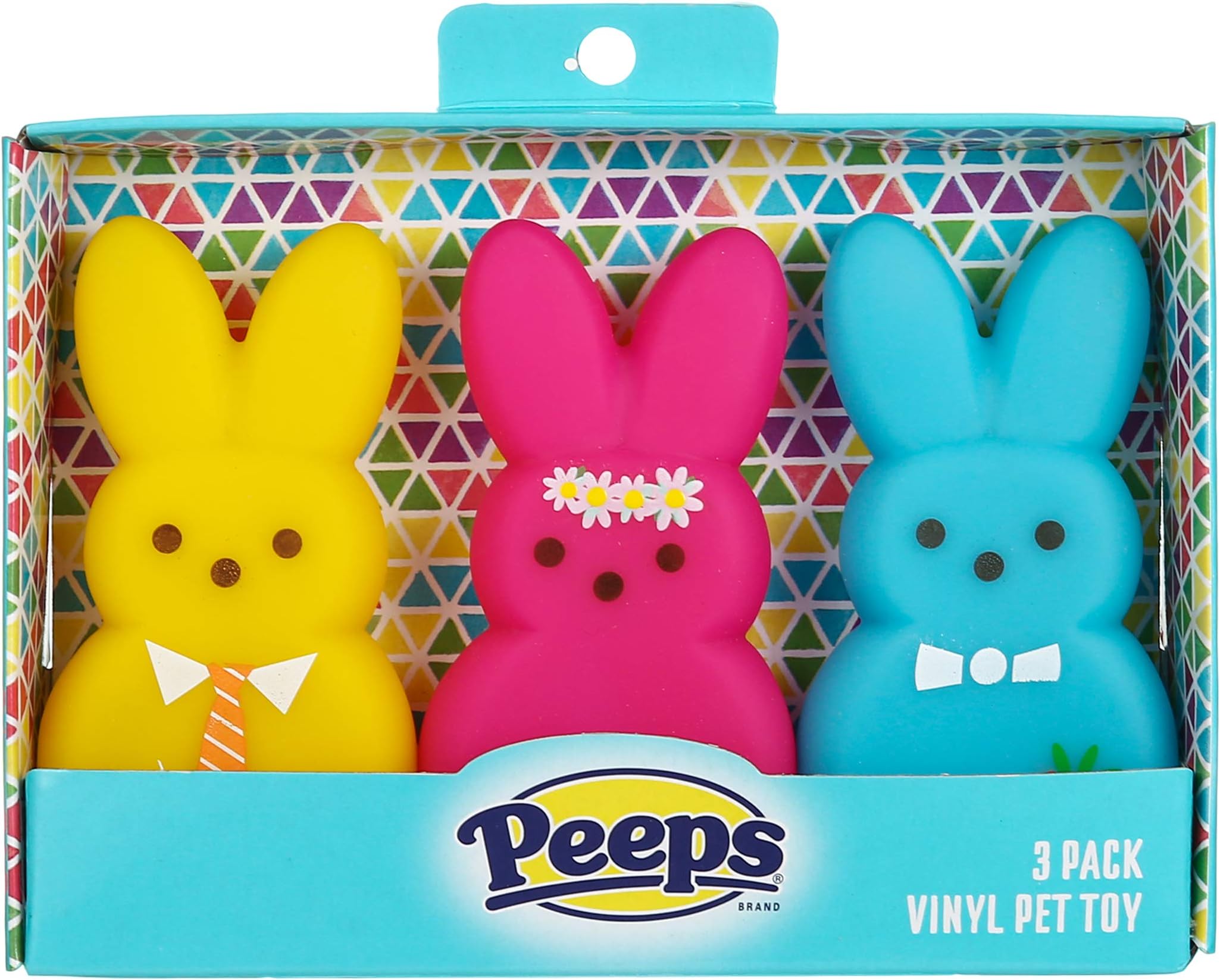 Peeps for Pets 3 Piece Dress-Up Bunnies Vinyl Dog Toys Yellow, Pink, Blue 4 inch Plastic Squeaky Dog Toys Value Pack Fun, Cute, and Squeaky Dress-Up Bunnies from Peeps