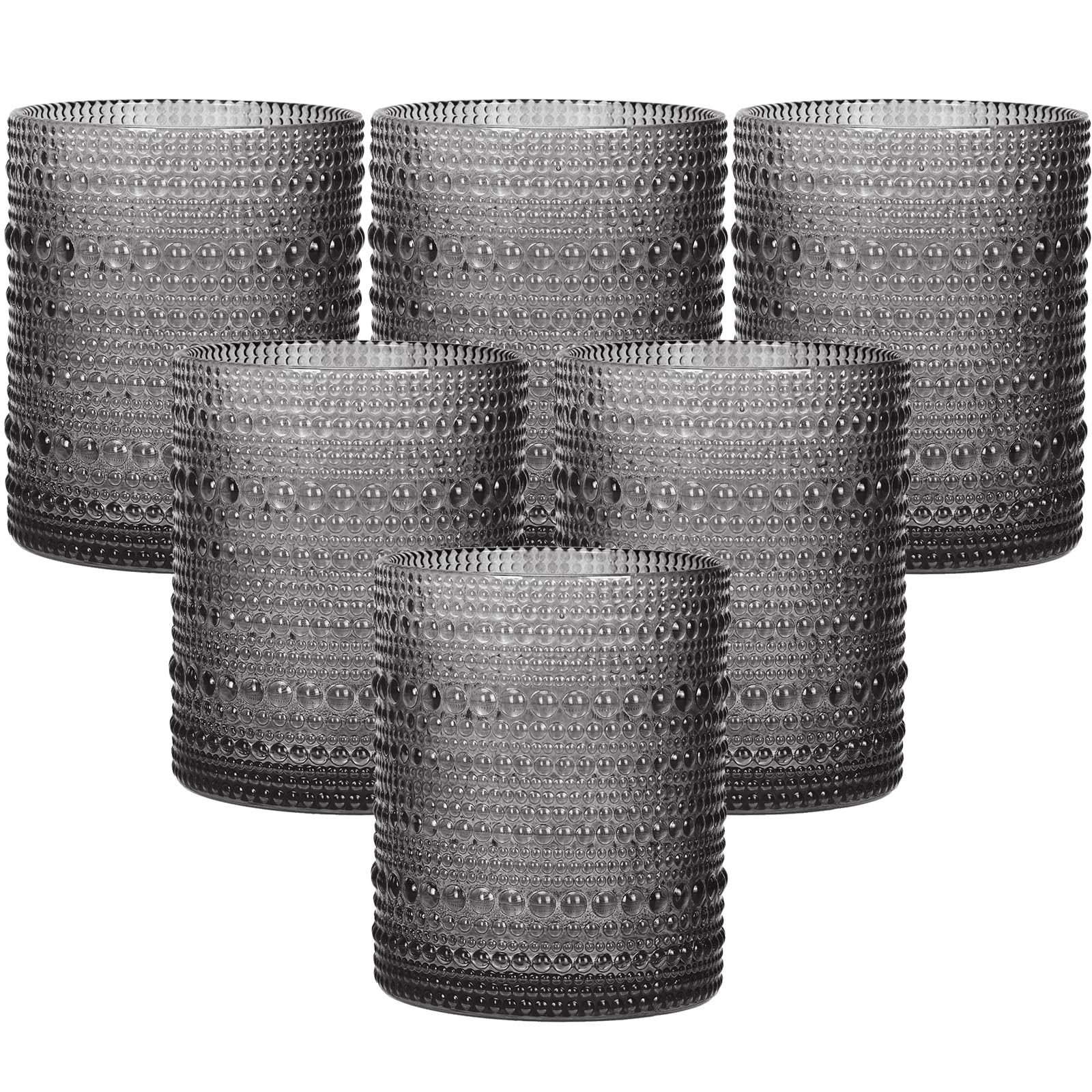 Moretoes Cocktail Glasses 10 oz Hobnail Drinking Glasses Set of 6, Vintage Glassware, Textured Glass Cups Bubble Glasses Water Glasses Old Fashion Jupiter Glasses Set (Gray)