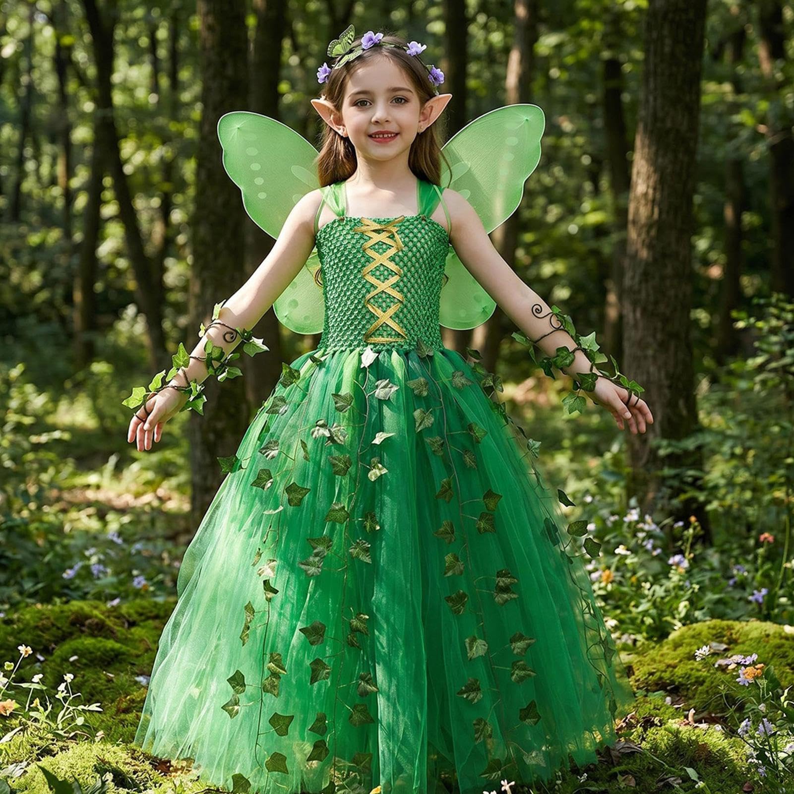 Genérico Kostüm für Mädchen, Cosplay-Kostüm mit glänzenden Flügeln | Mädchenkleid für Halloween, Geburtstag, Karneval, Bühnenaufführung, Fotografie, Ostern, Set