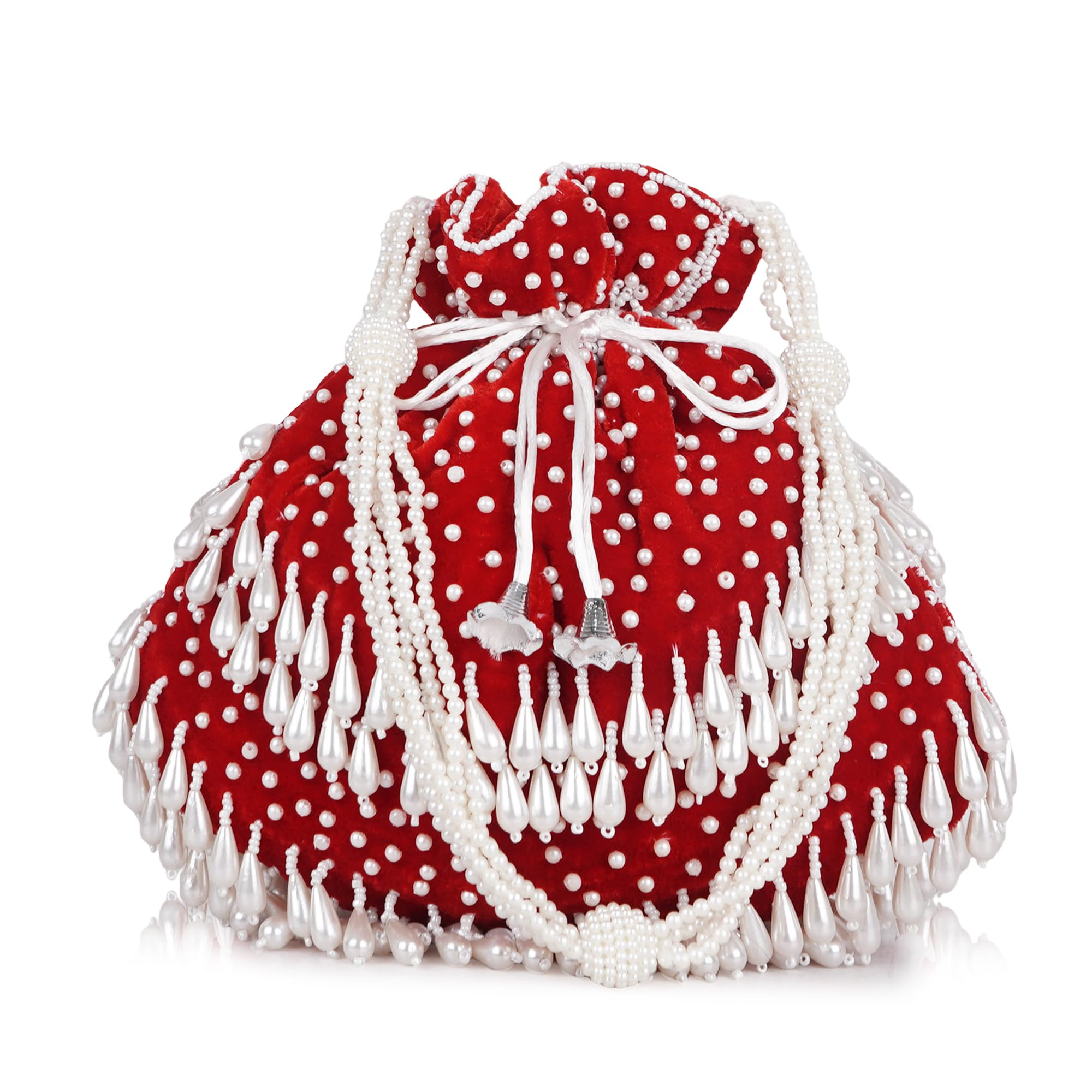 Women’s Velvet Pearl Embellished Potli Bag with Beaded Handle | Ethnic Drawstring for Wedding & Festive-image-26