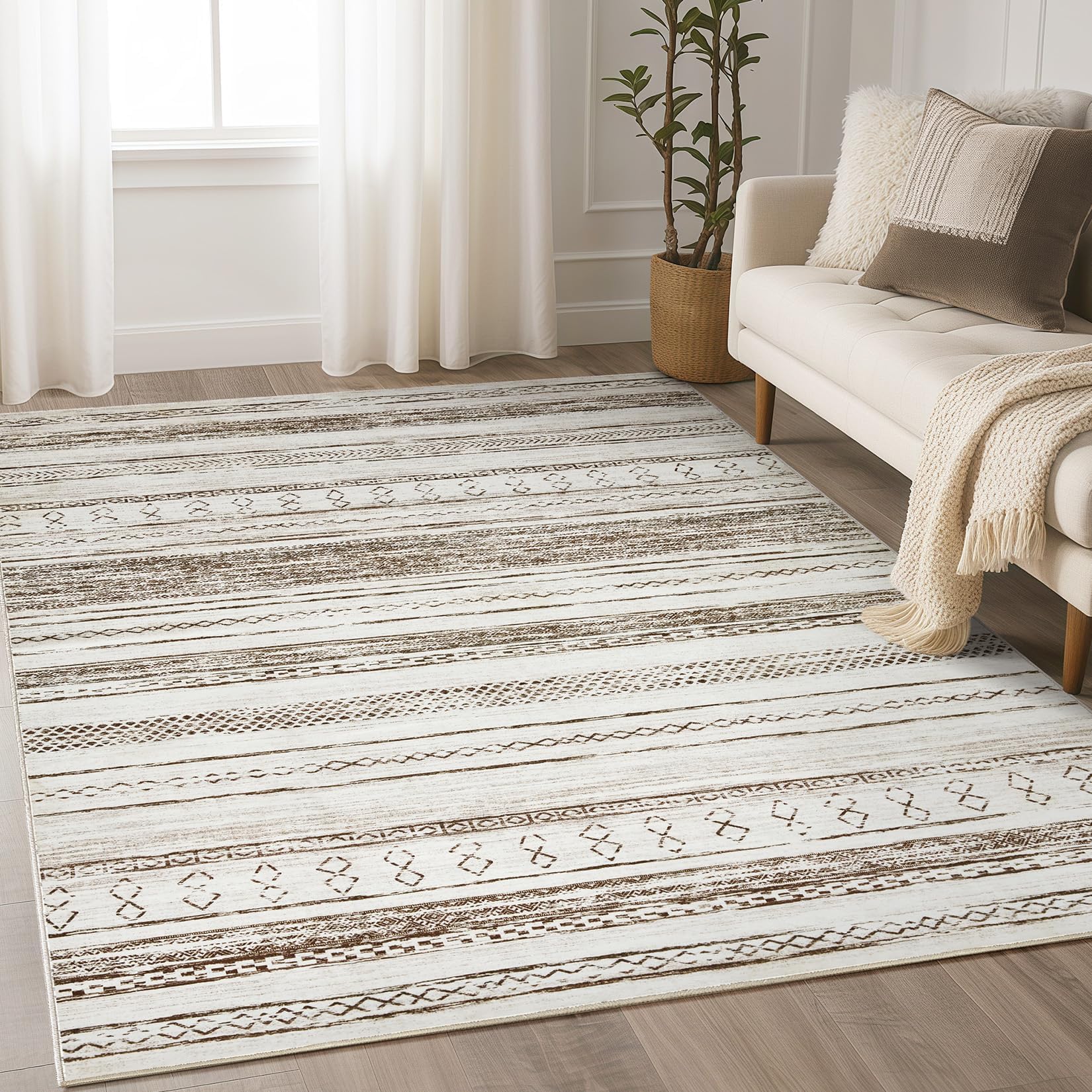 kakania 6x9 Boho Living Room Rugs Grey with 12 Pcs Rug Tape Set Home & Kitchen