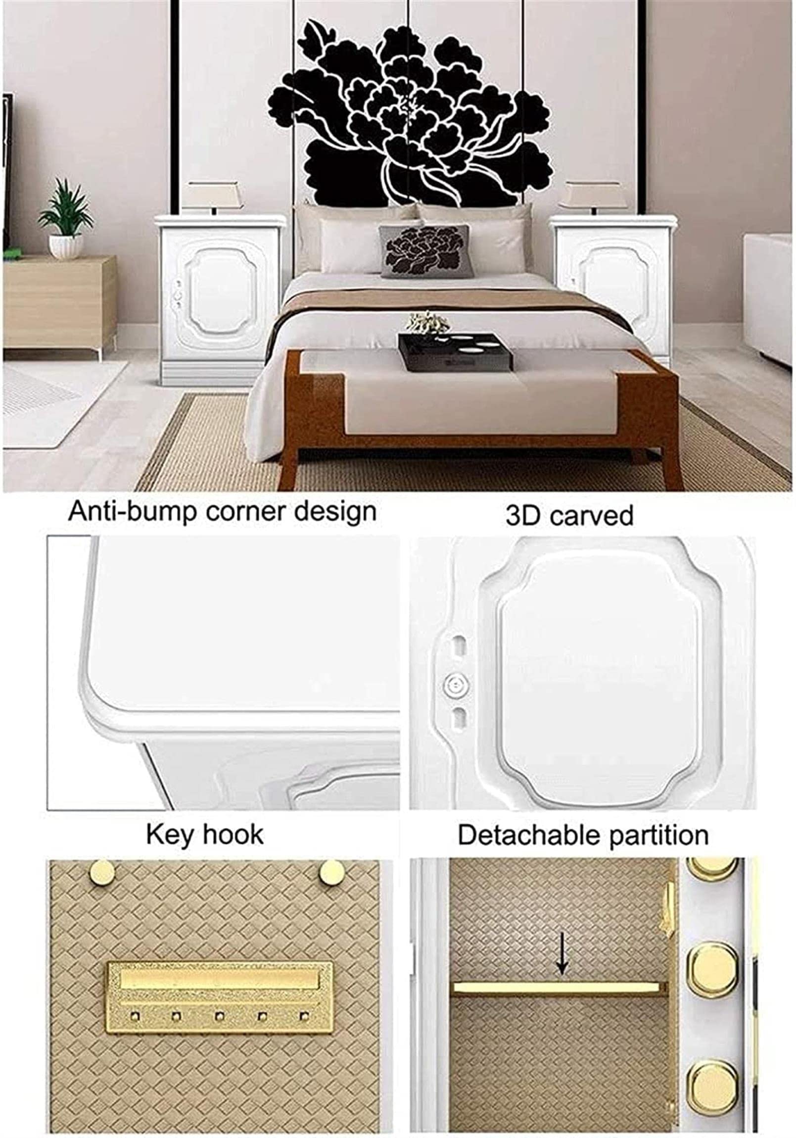 Strongbox - Caja fuerte ignífuga impermeable con carcasa de madera invisible para mesita de noche, mecánica, electrónica, huella dactilar, contraseña, antirrobo, todo de acero, interior de acero (rojo