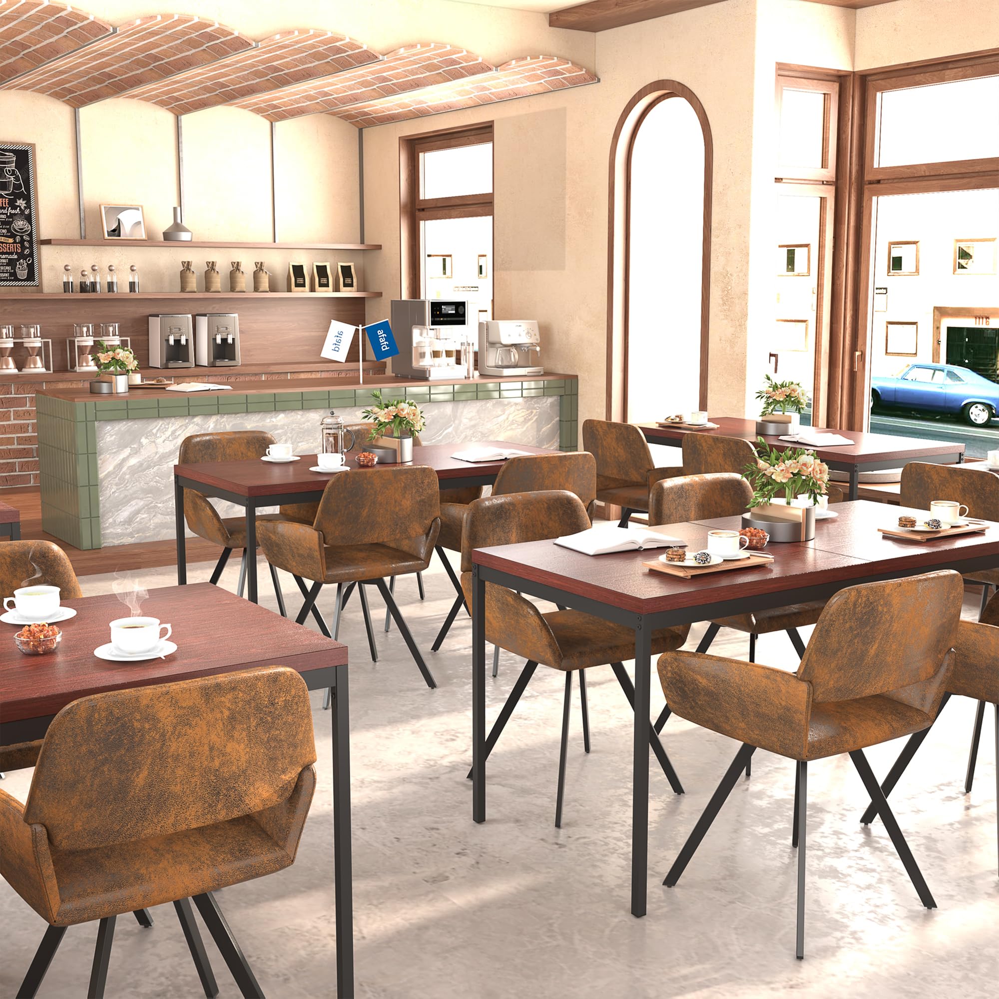FurnitureR Cafeteria Tables in Brown, School Canteen Table for 4 to 6 People, Thick Wooden Top with Metal Structure, for Meals and Meetings, 150x75x75cm