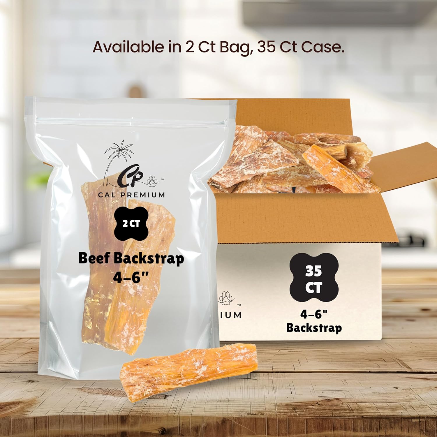 Natural Beef Backstrap Chews for Dogs, 4-6 inch, 100% USA Sourced & Made, Single Ingredient, High Protein, Healthy Long Lasting Chews - 35 Count (Package May Vary)