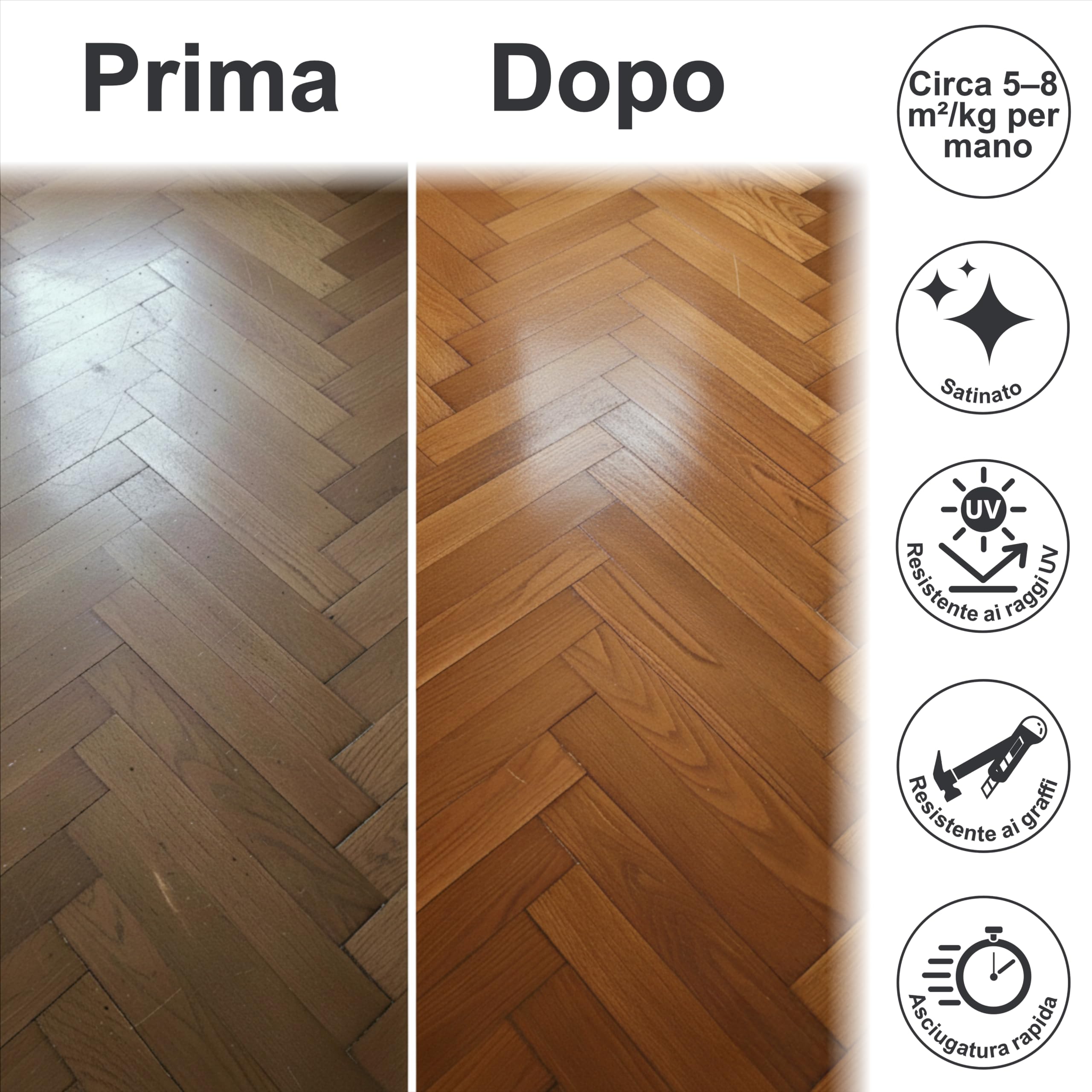 Vernice poliuretanica per legno - resistenza ai raggi UV, agenti atmosferici - non ingiallisce - finitura satinata - incolore - 1,5KG