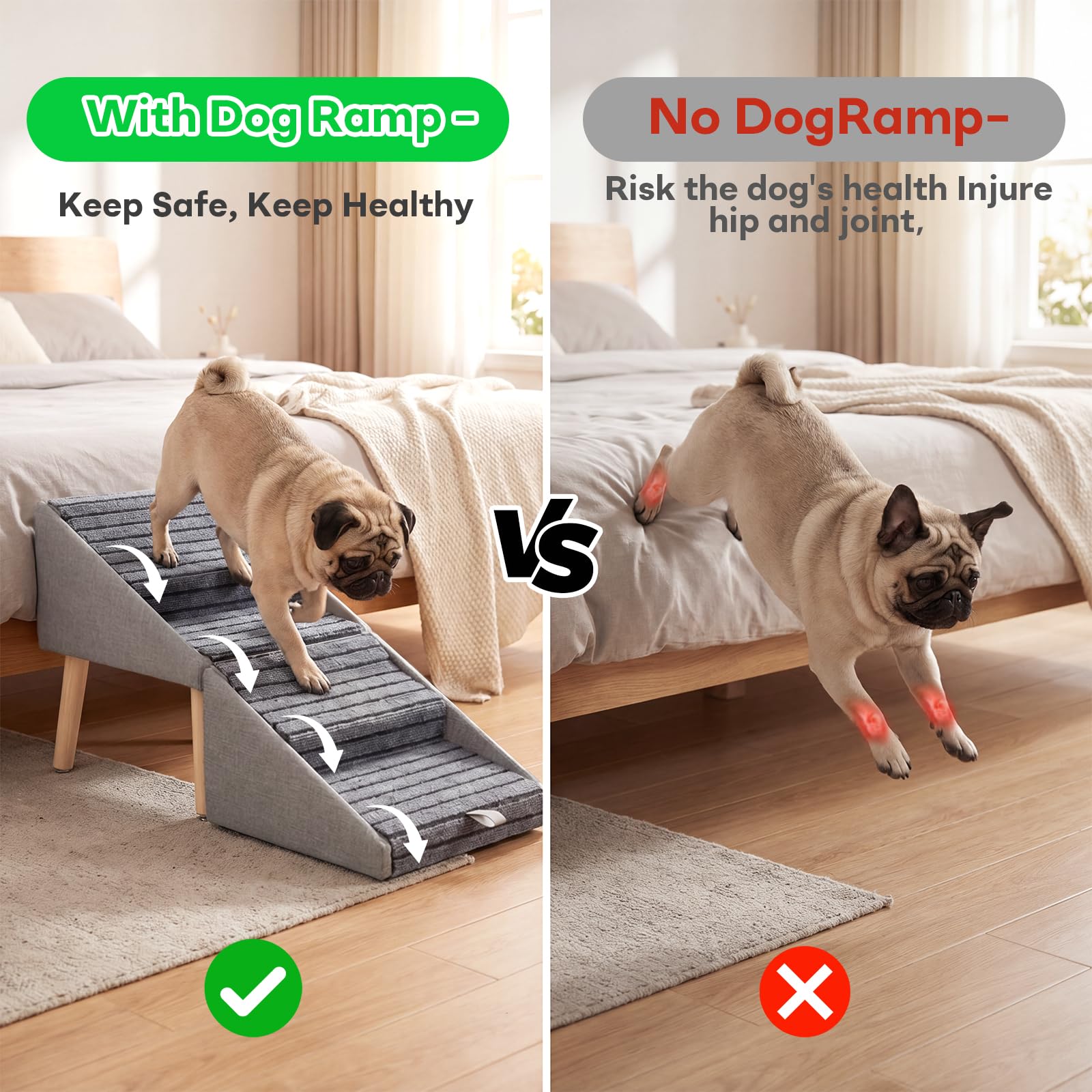 Scaletta per cani, Rampa per cani Antiscivolo e Pieghevole in Legno, Altezza 42,5 cm, Scaletta 2 in 1 per cagnolini e gatti, Adatta per Letto e Divano,scalette per cane,Grigio chiaro