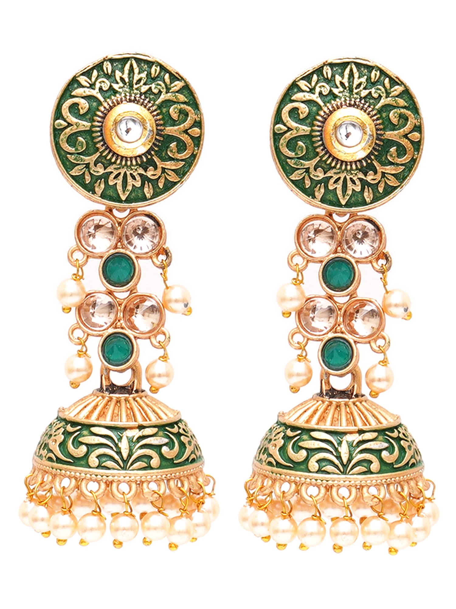 Karatcart Gold Plated Green Meena and Pearl Studded Jhumki Earrings for Women (B0BGJGP53W) Amazon Price History, Amazon Price Tracker