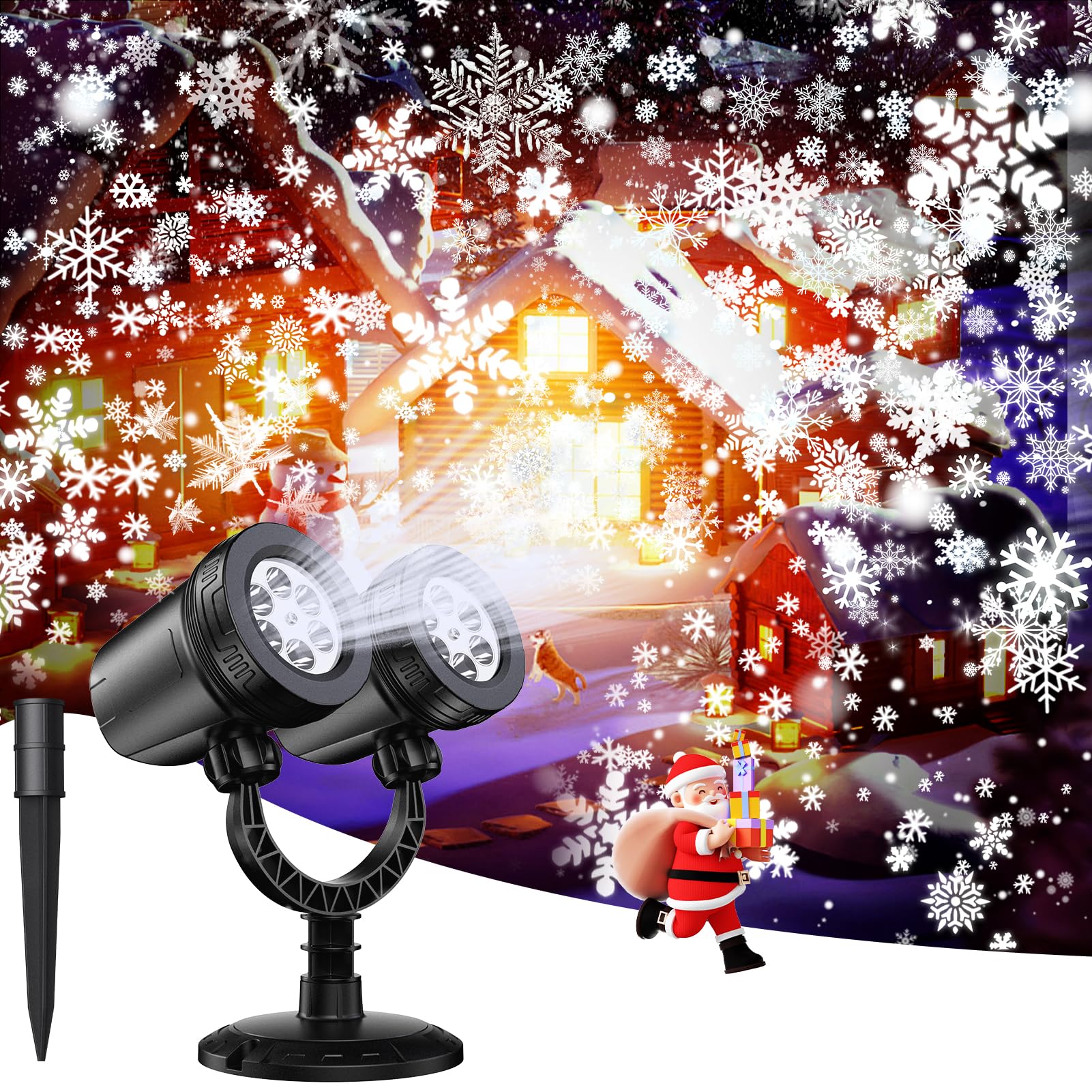 Christmas Projector Lights Outdoor - Dual-Head Snowflake Projector Lights, IP65 Waterproof, 360° Rotation, Suitable for Xmas Holiday Wedding Indoor Party New Year Garden Decorations