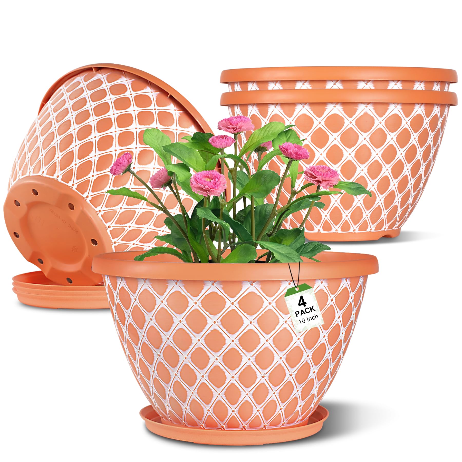 Pots de fleurs en plastique orange 25,4 cm pour plantes et balcon