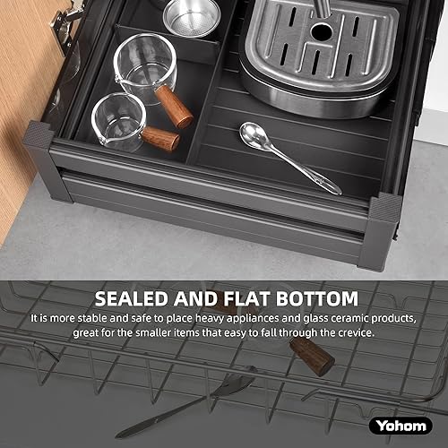 Miniatura 4 de YOHOM Bandeja extraíble para armario de cocina de un solo nivel, cesta de estante de despensa, resistente y extensible con divisores, 14 pulgadas de