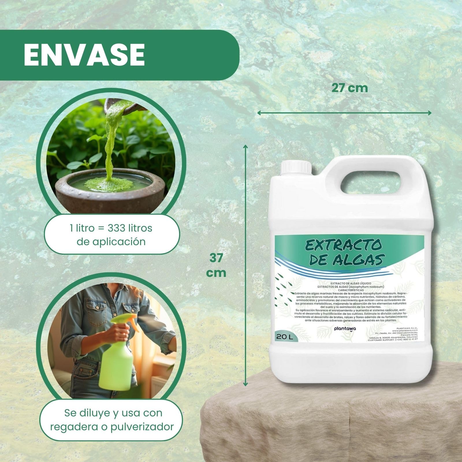 PLANTAWA Extracto de Algas Marinas 20L | Refuerzo Natural para el Cuidado y Nutrición de Superficies y Entornos | Acción Eficaz y Seguro | Enraizante y Micorrizas.