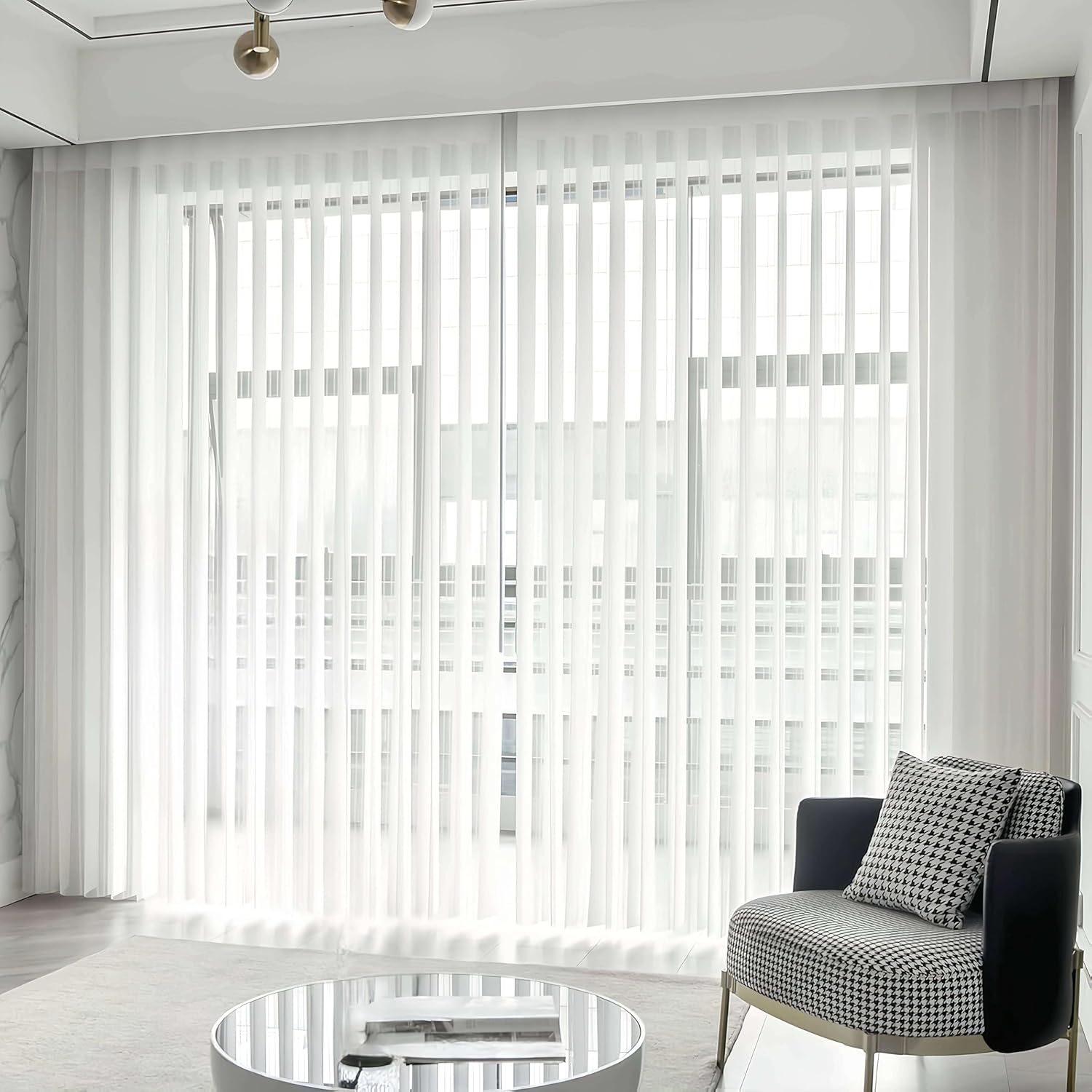 Large - Sized Cordless Vertical Blinds, Blackout Vertical Window Shades, Patio Doors, Large Windows,Track Slat Sets for Patio Sliding Doors. Light - Adjustable, White 132" Wx45 H