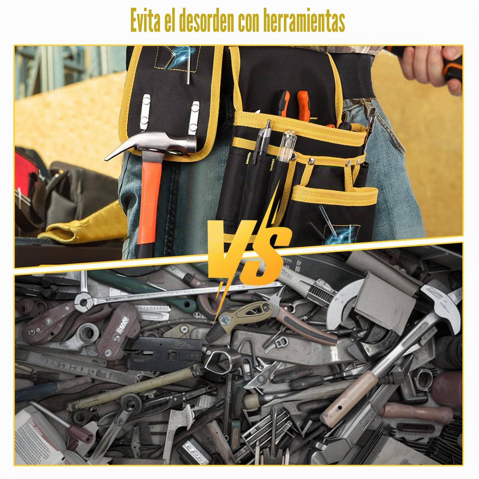 Cinturón de Herramientas con 26 Bolsillos y 1 Portamartillo Anillo Magnética Cinturon Portaherramientas Cinturon Herramientas Electricista Ajustables y Desmontables para Carpintero Construcción