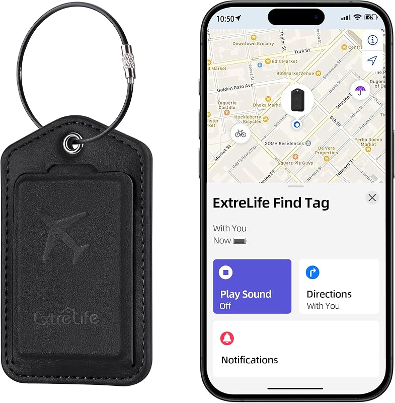 Etiquetas para equipaje, funciona con Apple Find My, etiqueta para valija de cuero, recargable | Etiqueta de Equipaje para valija, Bolsas de Viaje, Mochilas, Etiquetas de Bolsas para Viajes con Solapa de Privacidad, Rastreador de Equipaje Inteligente, Negro