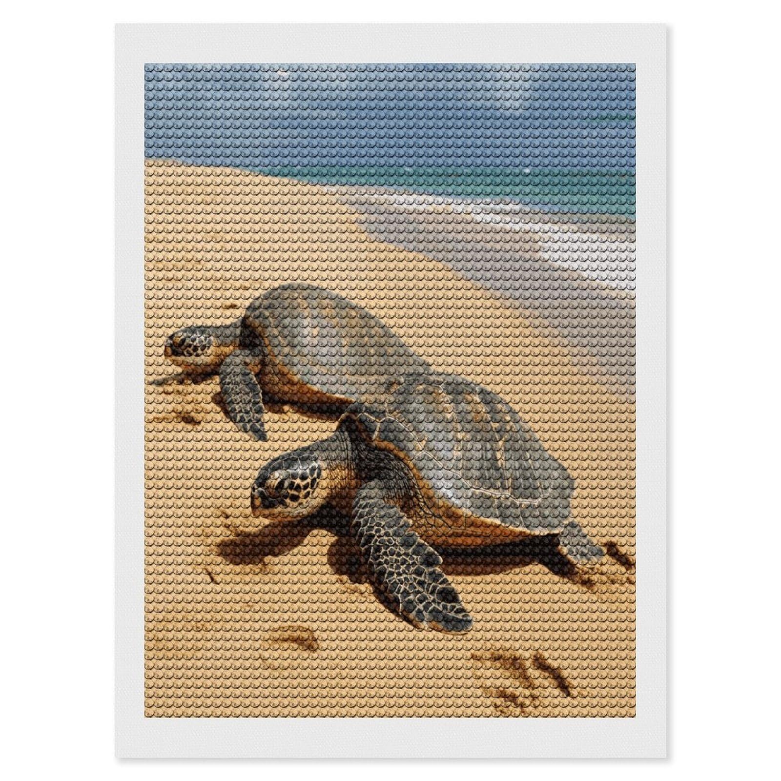 FekiLoot Turtles on The Beach Diamond Art Kits for Adults Diamond Painting Kits for Beginners DIY Diamond Art Kits Round Full Drill Diamond Dot Gem Painting for Home Wall Decor Gift 12"x16"