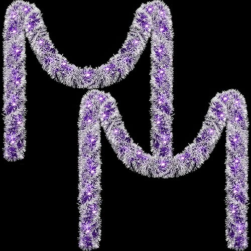 Miniatura 8 de Guirnalda de oropel de Navidad de 32.8 pies por 3.5 pulgadas con 100 luces LED de 32.8 pies para decoración de árbol de Navidad, decoración de