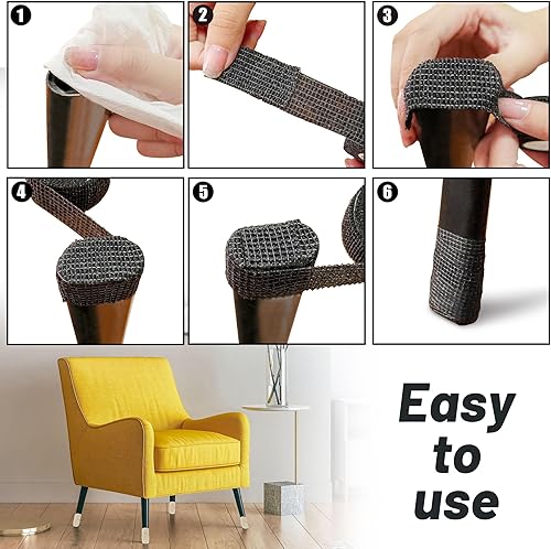 Miniatura 3 de Paquete de 8 protectores de suelo para patas de silla, cinta antideslizante silenciosa, cinta protectora de suelo de muebles, silenciosa y