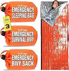 Saco de dormir de emergência, pacote com 3 | para equipamentos de sobrevivência e suprimentos Life Bivy, impermeável, cobertores de emergência Mylar para kit de sobrevivência, equipamento de