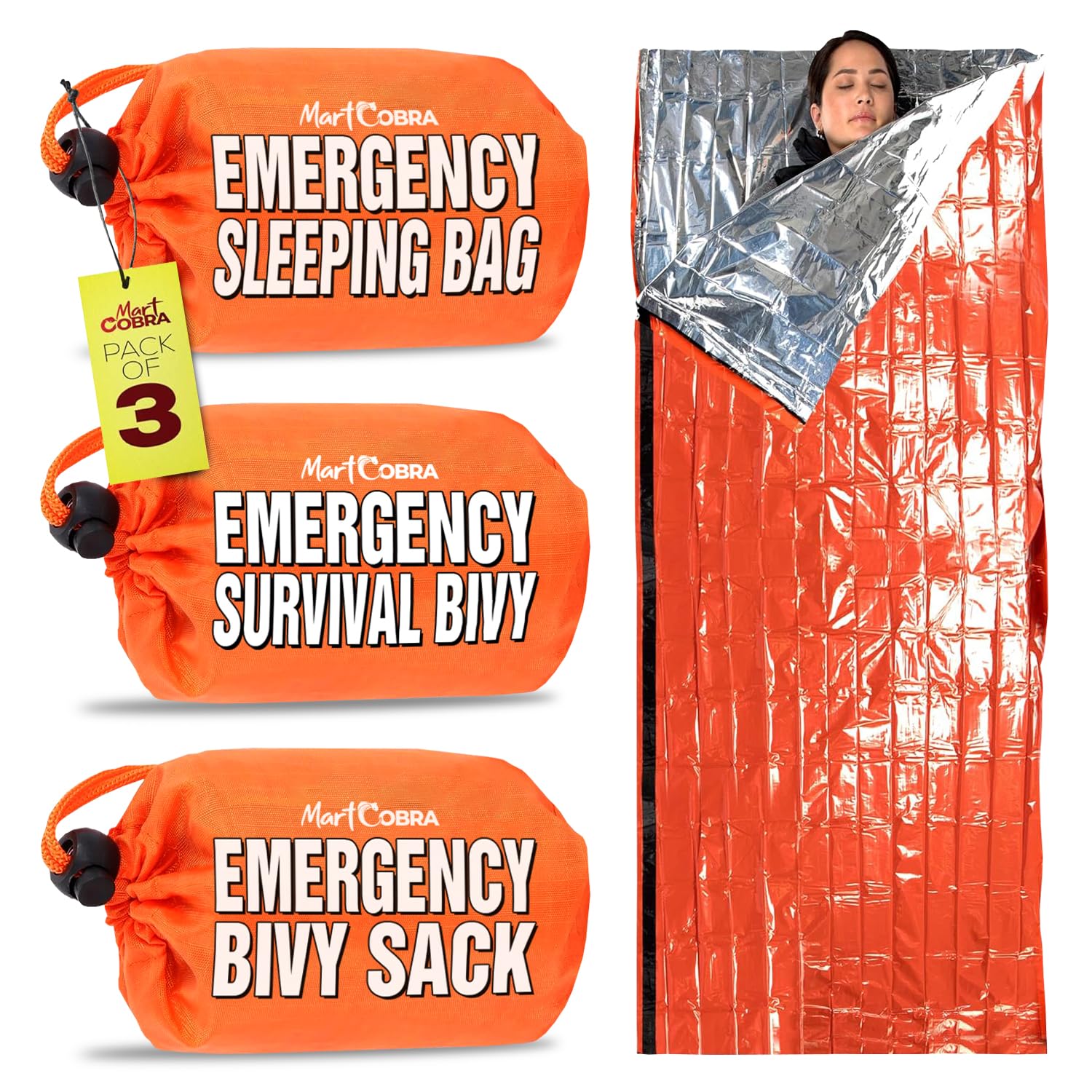 Emergency Sleeping Bag for Survival Gear and Supplies Life Bivy Sack Waterproof Mylar Emergency Blankets for Survival Kit Car Camping Gear Hiking Tac Bivvy Go Bags Supplies Sleep Sacks Shelter