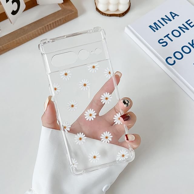 ZTOFERA Case for Google Pixel 7 Pro, Transparent Clear Soft TPU Case with Daisy Pattern, Ultra Slim Anti-scratch Silicone Gel Protective Bumper Cover for Google Pixel 7 Pro - Daisy