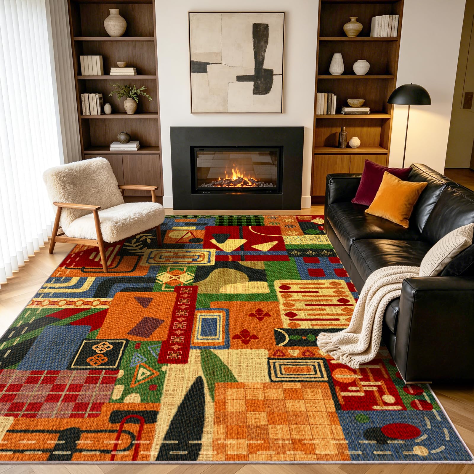 Rezutan Washable Living Room Rugs 200x300cm-Abstract Vintage Patchwork Rug