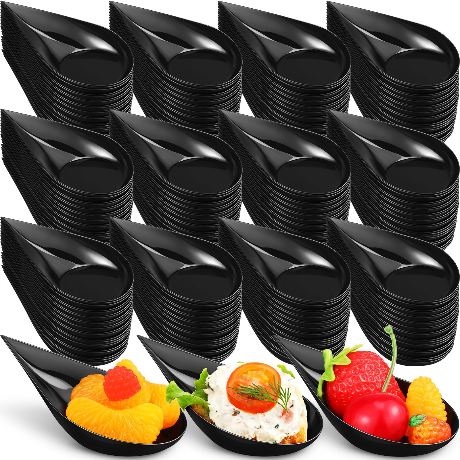 Plastic Appetizer Spoons, 4 Inch Tasting Teardrop, Black, 600 Pcs