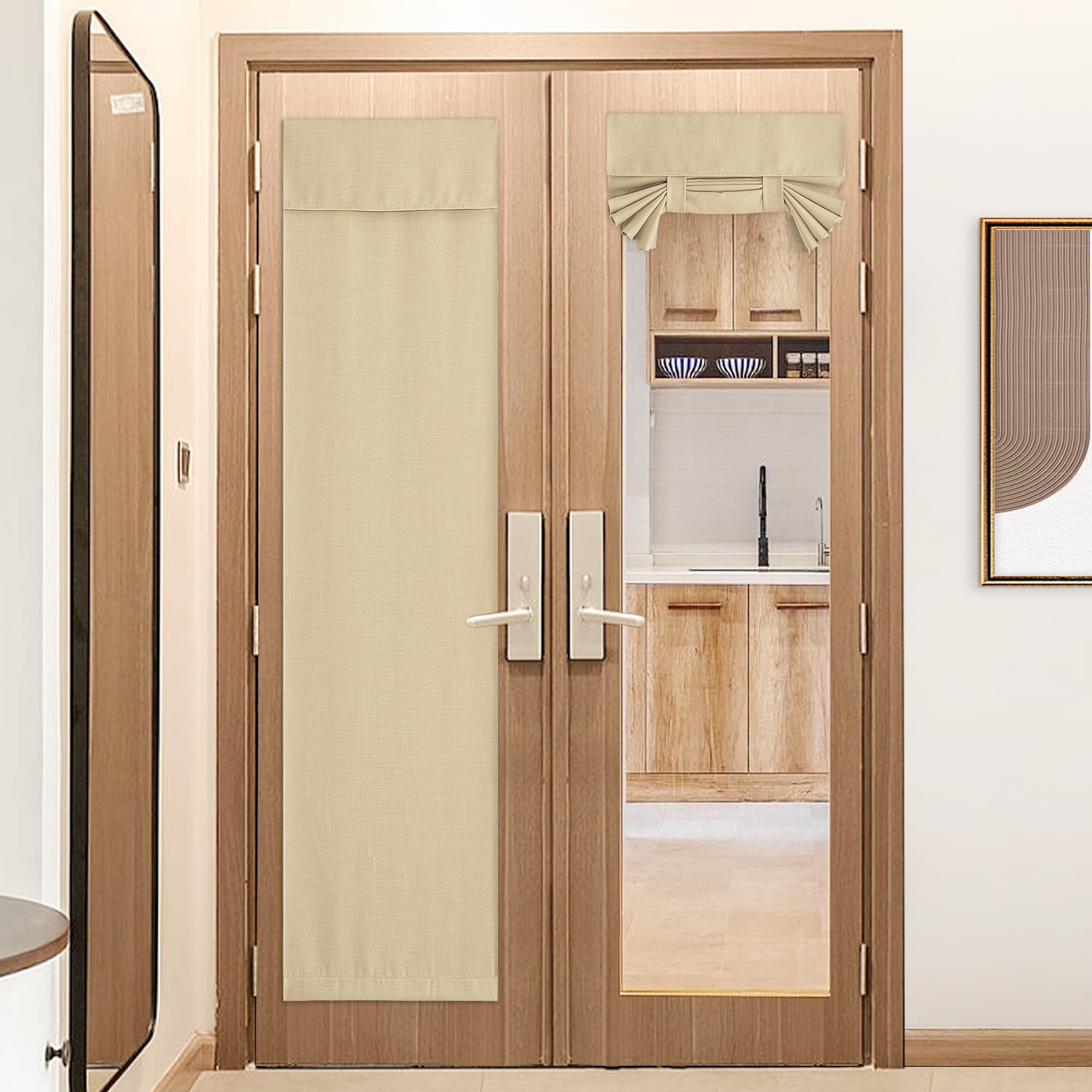 NICETOWN Rideaux en lin synthétique pour porte coulissante, avec isolation thermique, style rustique, 1 panneau avec attaches, 66 x 203 cm, crème (Oatmeal)