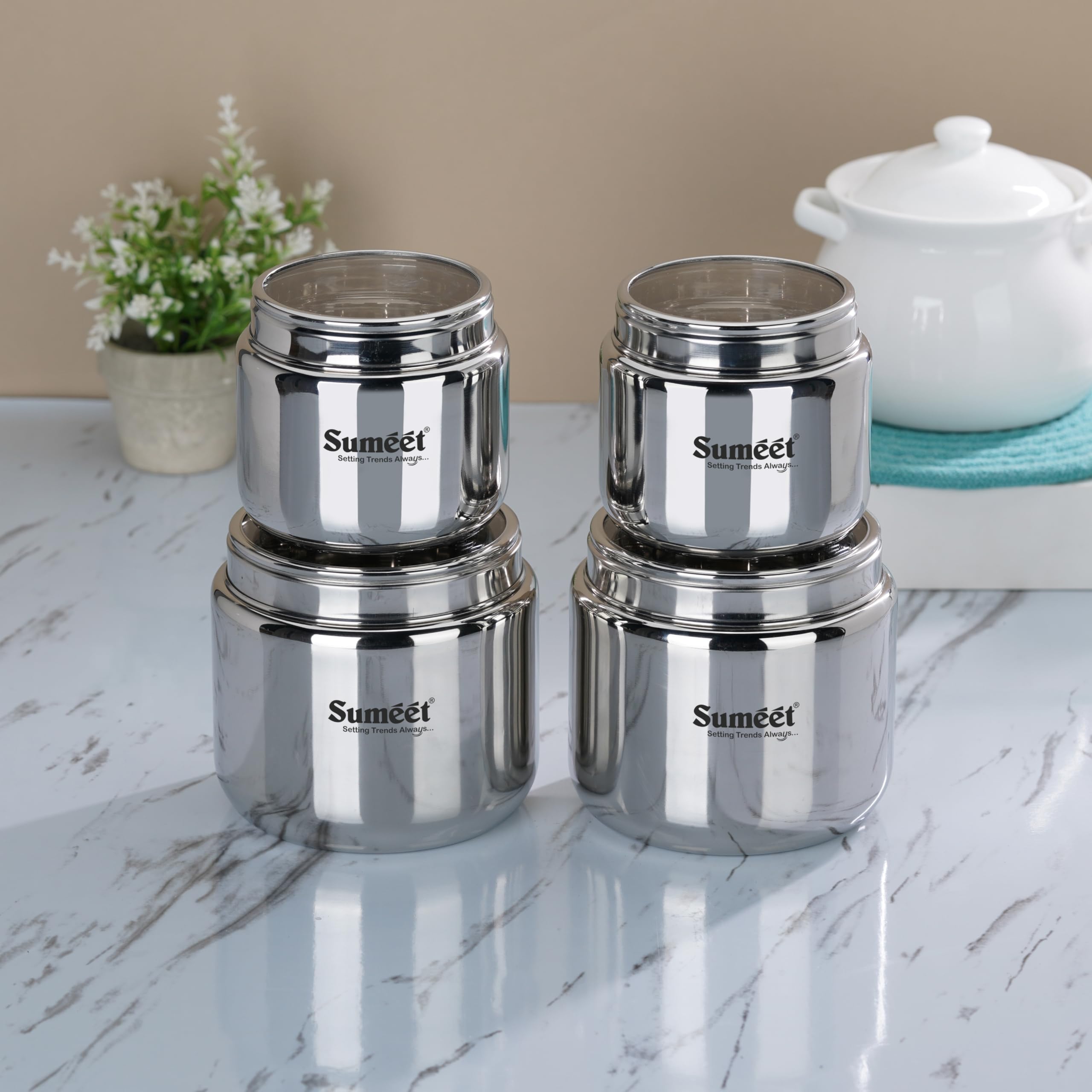 Sumeet Stainless Steel Canisters/Dabba/Storage Containers for Kitchen with See Through Lid, Combo of 4 Pcs (400ml -2Pcs with 9cm Dia & 800ml - 2Pcs with 11cm Dia), Silver (B0CW6FVTX8) Amazon Price History, Amazon Price Tracker