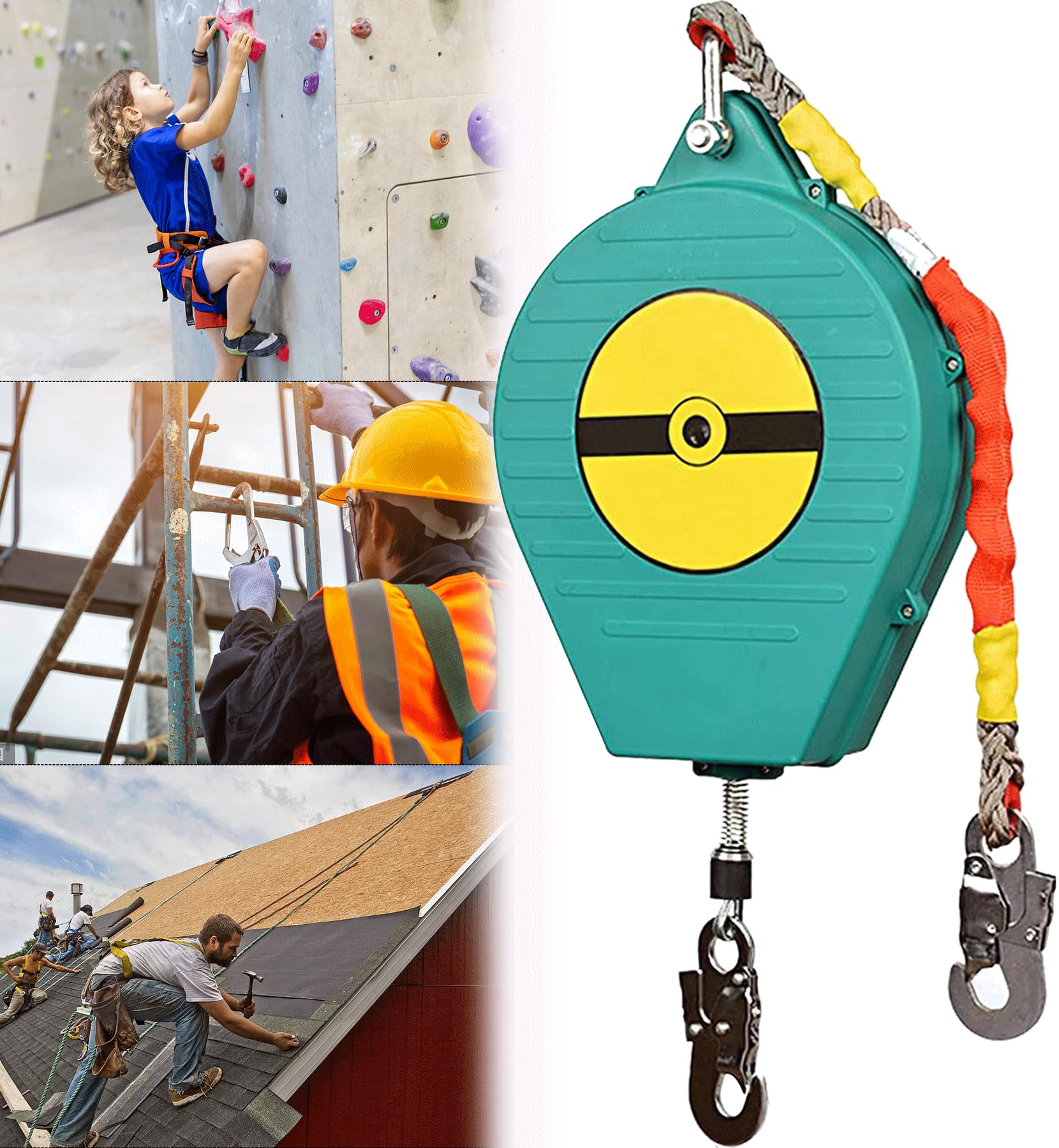 Dispositif Anti Chute a Rappel Automatique, Fall Restraint 3-20m Harnais Securite Anti-Chute Rétractable avec Crochet Autobloquant pour Toiture et D'échafaudage, Charge:150kg(Size:3m)