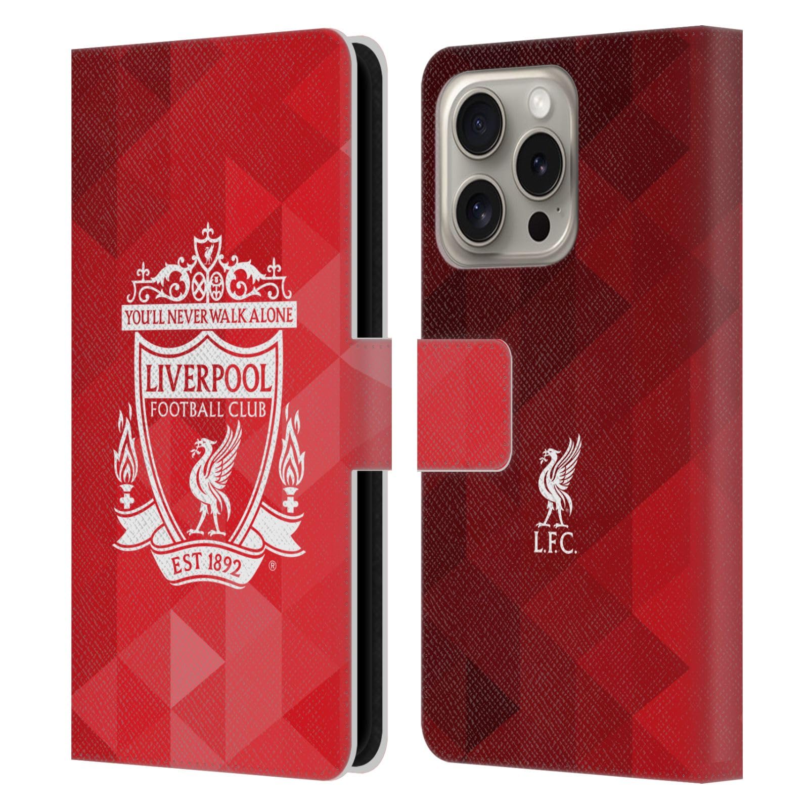 Head Case Designs Officially Licensed Liverpool Football Club Red Geometric 2 Crest 1 Leather Wallet Case Compatible With Apple iPhone 16 Pro