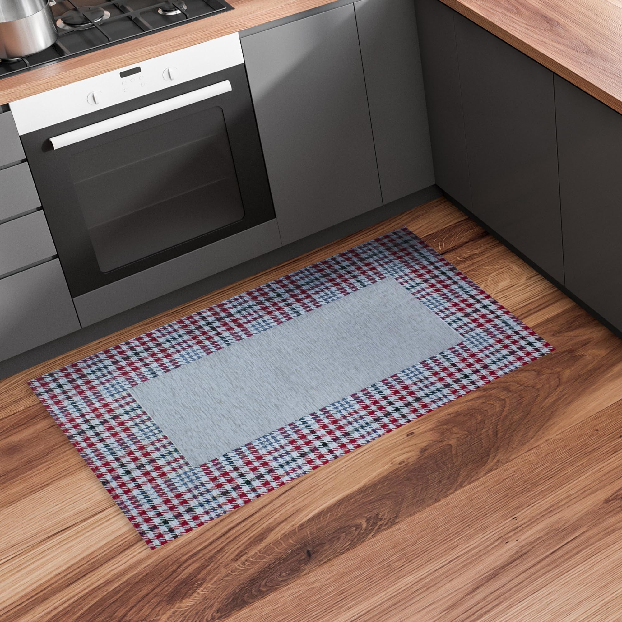 Tappeto Cucina Scozzese Tartan dis. Oxford Moderno Morbida Ciniglia con Antiscivolo Passatoia Cucina Ingresso Colori Moderni Made in Italy (Grigio Perla, 57x280 cm)