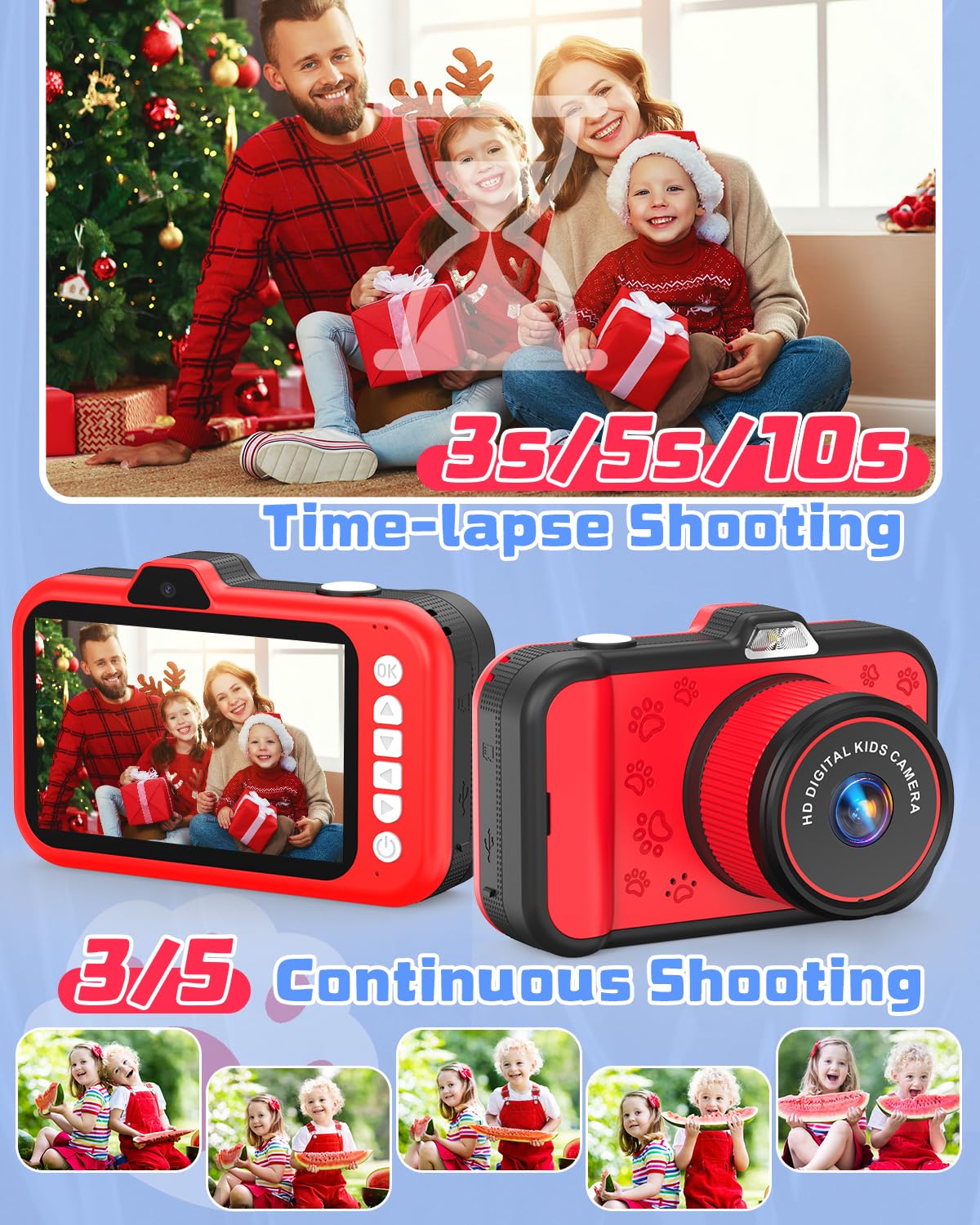 Macchina Fotografica Bambini,Usteetic 3,5” Grande Schermo 1080P Fotocamera Digitale Bambini con 360° Obiettivo Zoom LED Flash 32GB TF Scheda,Regalo di Natale Giocattolo per 3 4 5 6 8 7 9 10 11 12 Anni