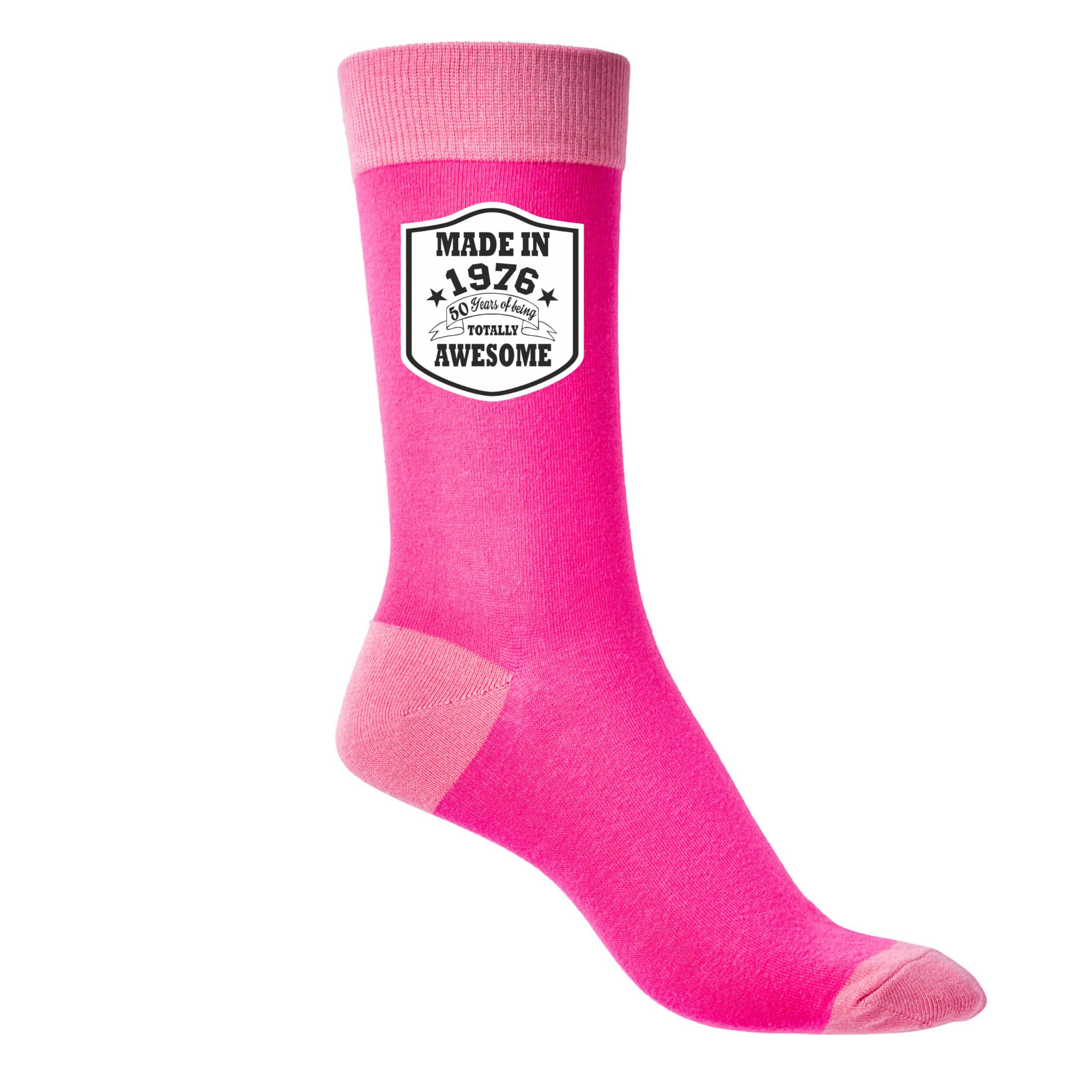 Print4U 50th Birthday Born in 1976 Ladies Novelty Socks Pink 50 Year Old Gift
