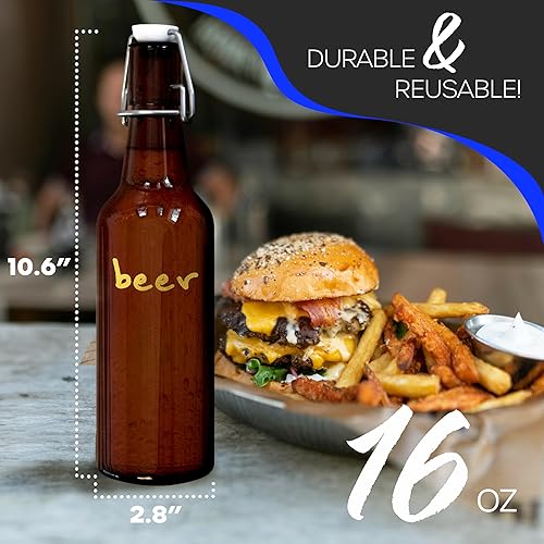 Miniatura 3 de Nevlers Botellas de vidrio ámbar con tapa oscilante de 16 onzas, paquete de 12 botellas de cerveza vacías para elaboración casera, fermentación
