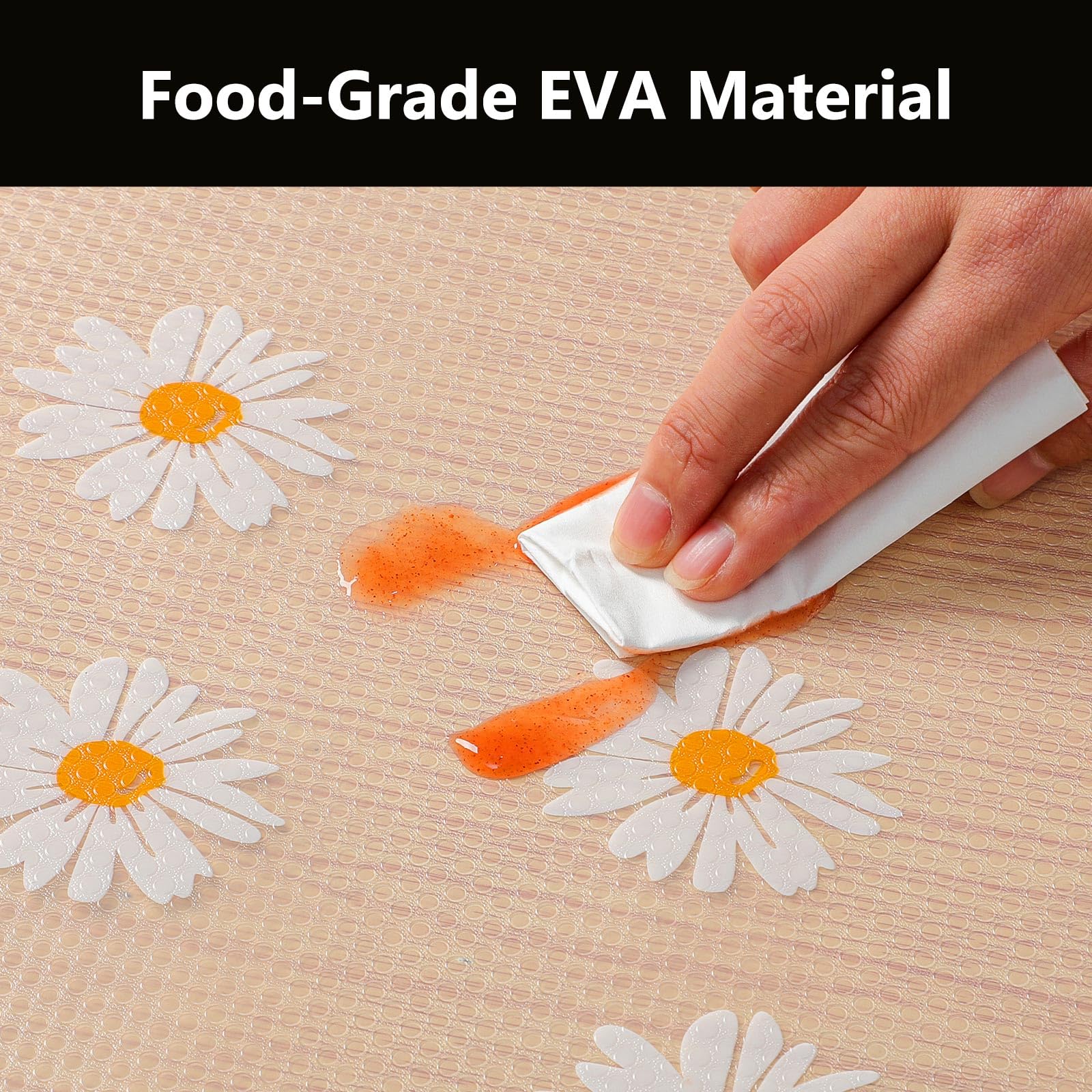 INNOLITES Shelf Liner Drawer Liner For Kitchen, Solid Non-Adhesive Waterproof Transparent EVA Refrigerator Cabinet Drawer Pantry Shelves Liner, Non-Slip Can Be Cut Placemats (Daisy/17.7"X78.7") 4