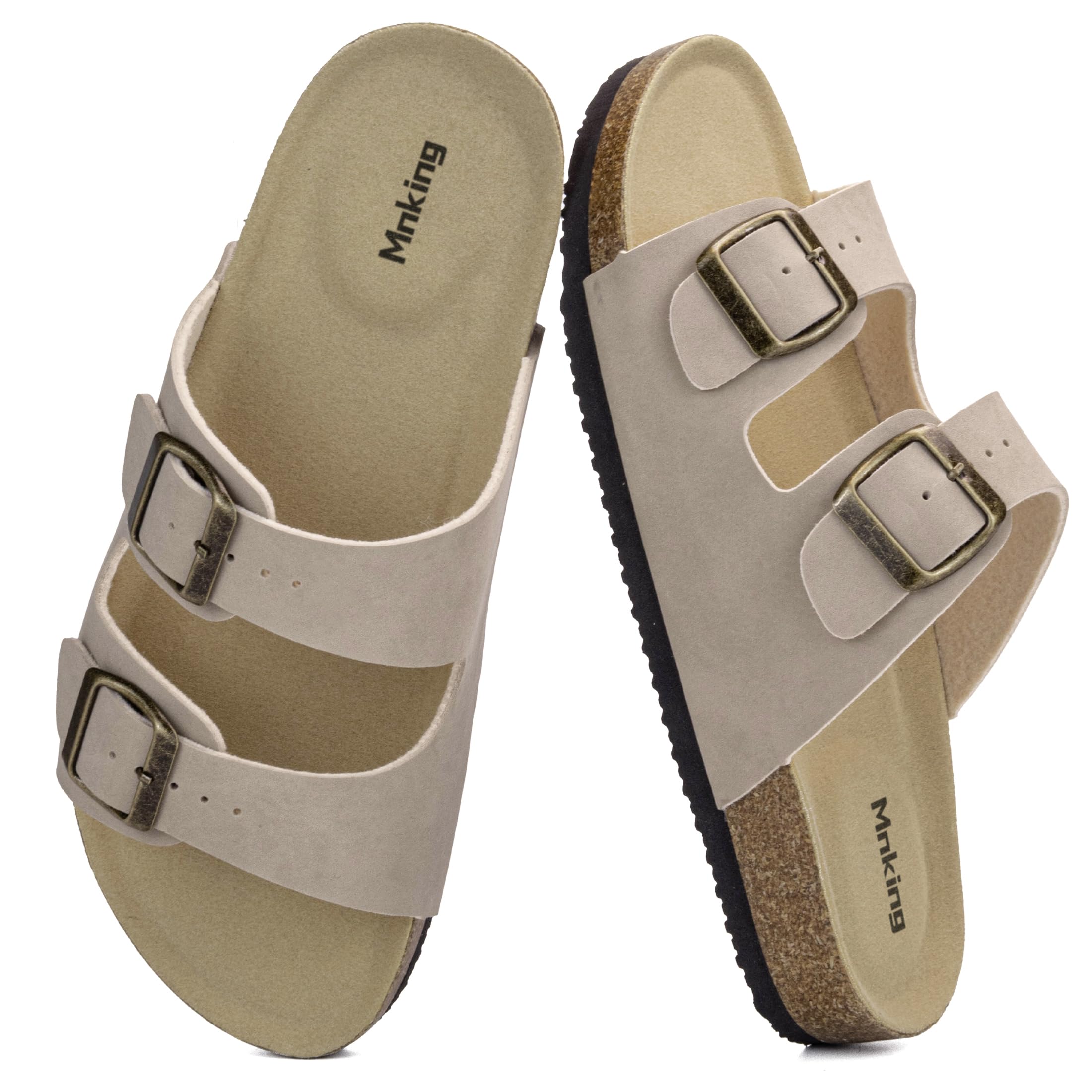 Mules Sandales Femme Homme Été Plates Boucle Bout Ouvert Rétro Nu-pieds Confortable Cuir Suédé Antidérapant Pantoufles en Liège