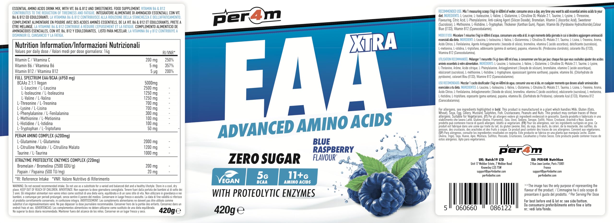 Per4m EAA Xtra (420g) Blue Raspberry - Aminokwasy - EAA