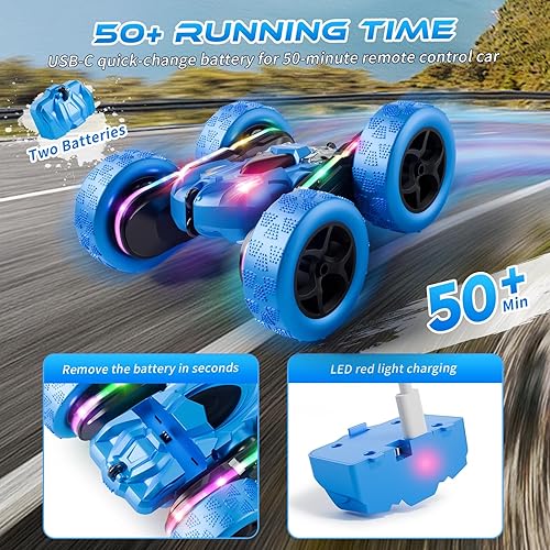 Miniatura 2 de Coche de acrobacias con control remoto 4WD 360 Flip doble cara RC Cars, barra de luz LED, batería modular USBC, juguete de playa al aire libre de