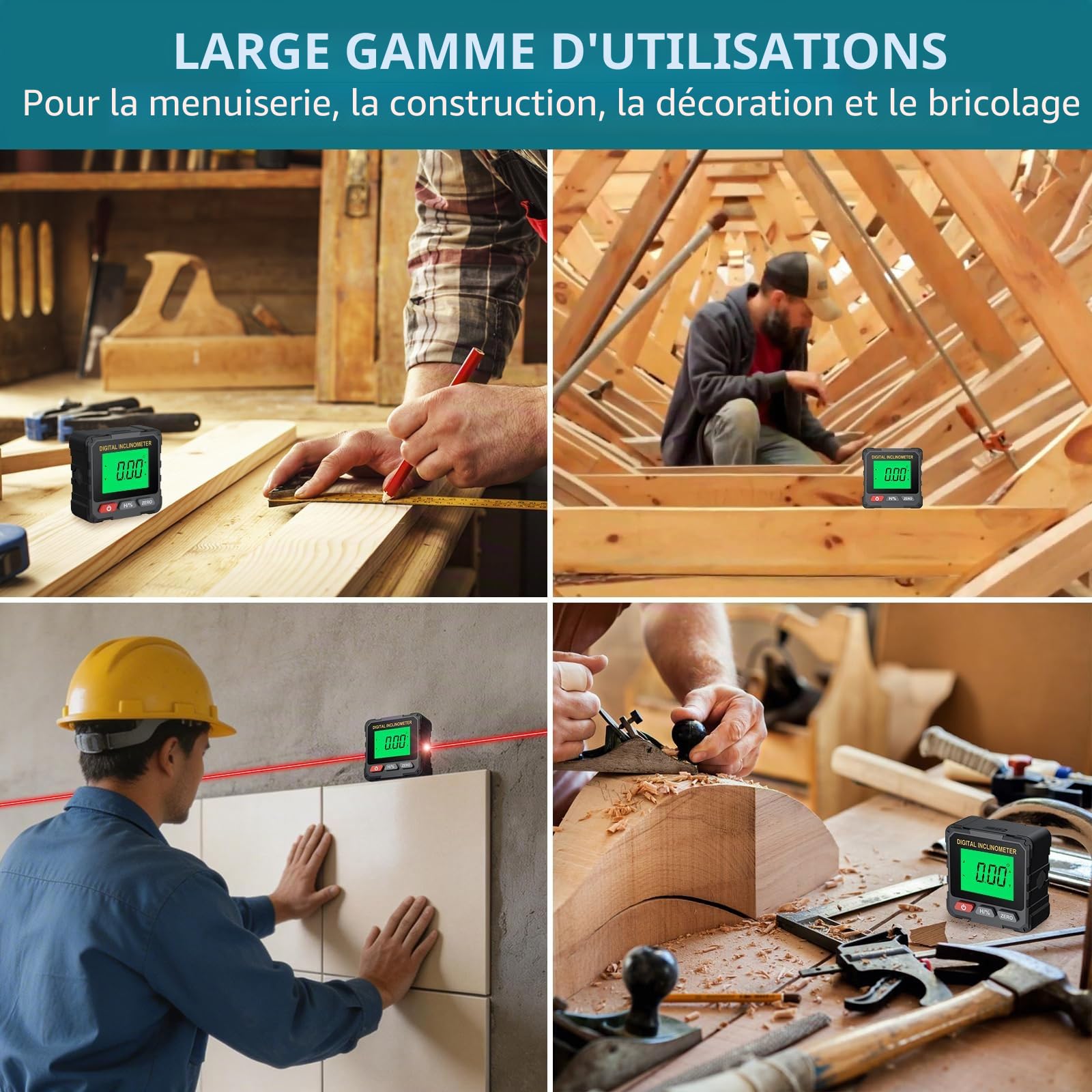 Inclinomètre Numérique avec Double Laser, Niveau Électronique Magnétique Rechargeable USB-C, Rapporteur d’Angle Digital 4x90° pour Menuiserie, Calibration de Scie, Bricolage et Chantier