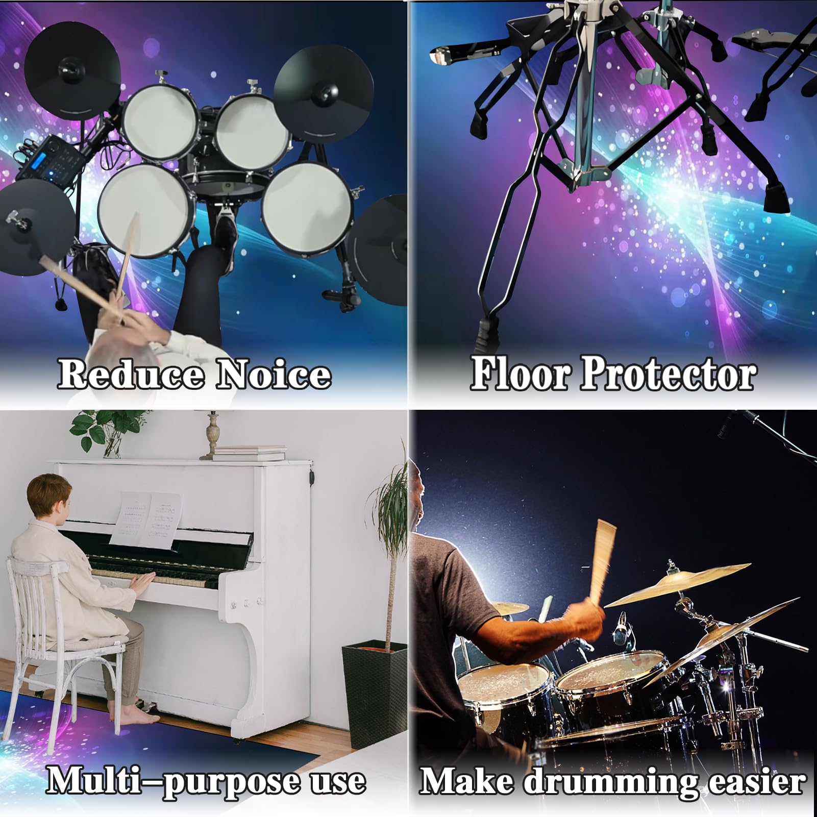 Dywanik bębnowy, izolacja akustyczna, mata perkusyjna, antypoślizgowy, dźwiękoszczelny, mata do perkusji, elektroniczna mata na perkusję jazzową, zestaw do basu, werbla, 150 x 120 cm
